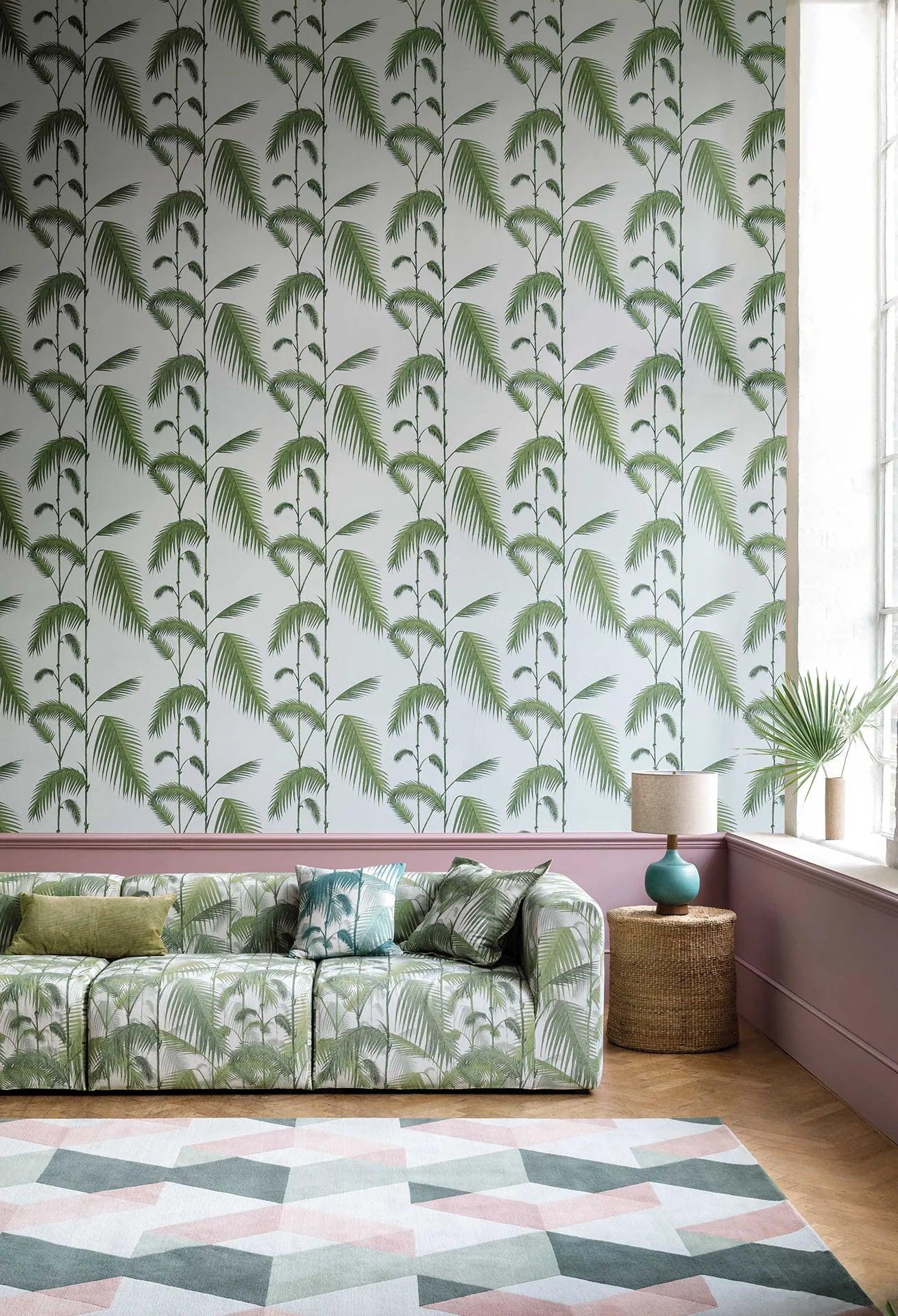 Tapete mit pflanzlichem Motiv von Palmblättern KOLLEKTION MODERN - Palmblätter grün auf beige
