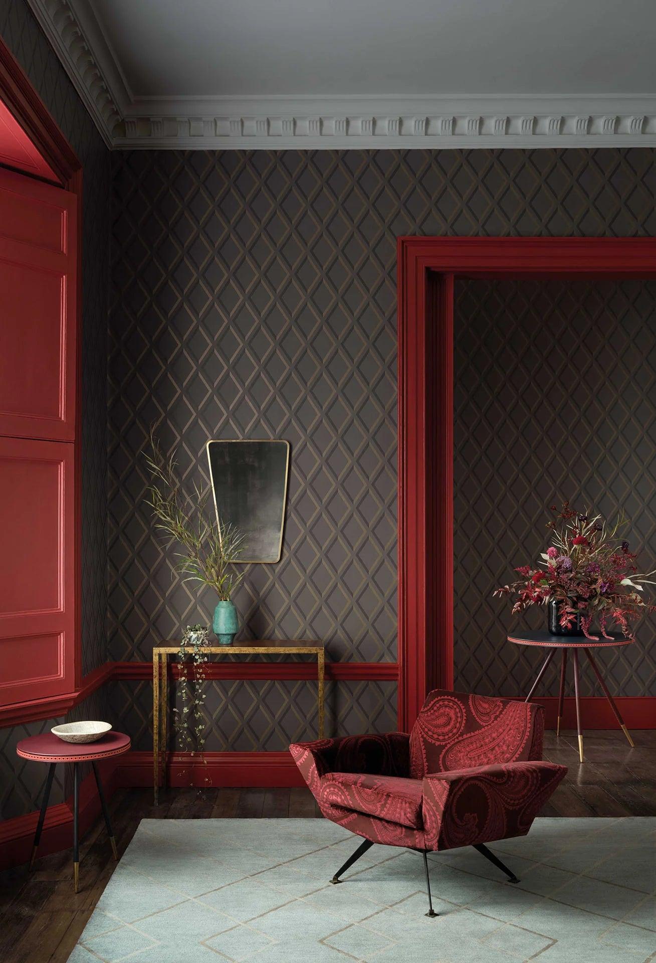 Wallpaper with a geometric check pattern CONTEMPORARY COLLECTION - Pompeian cream