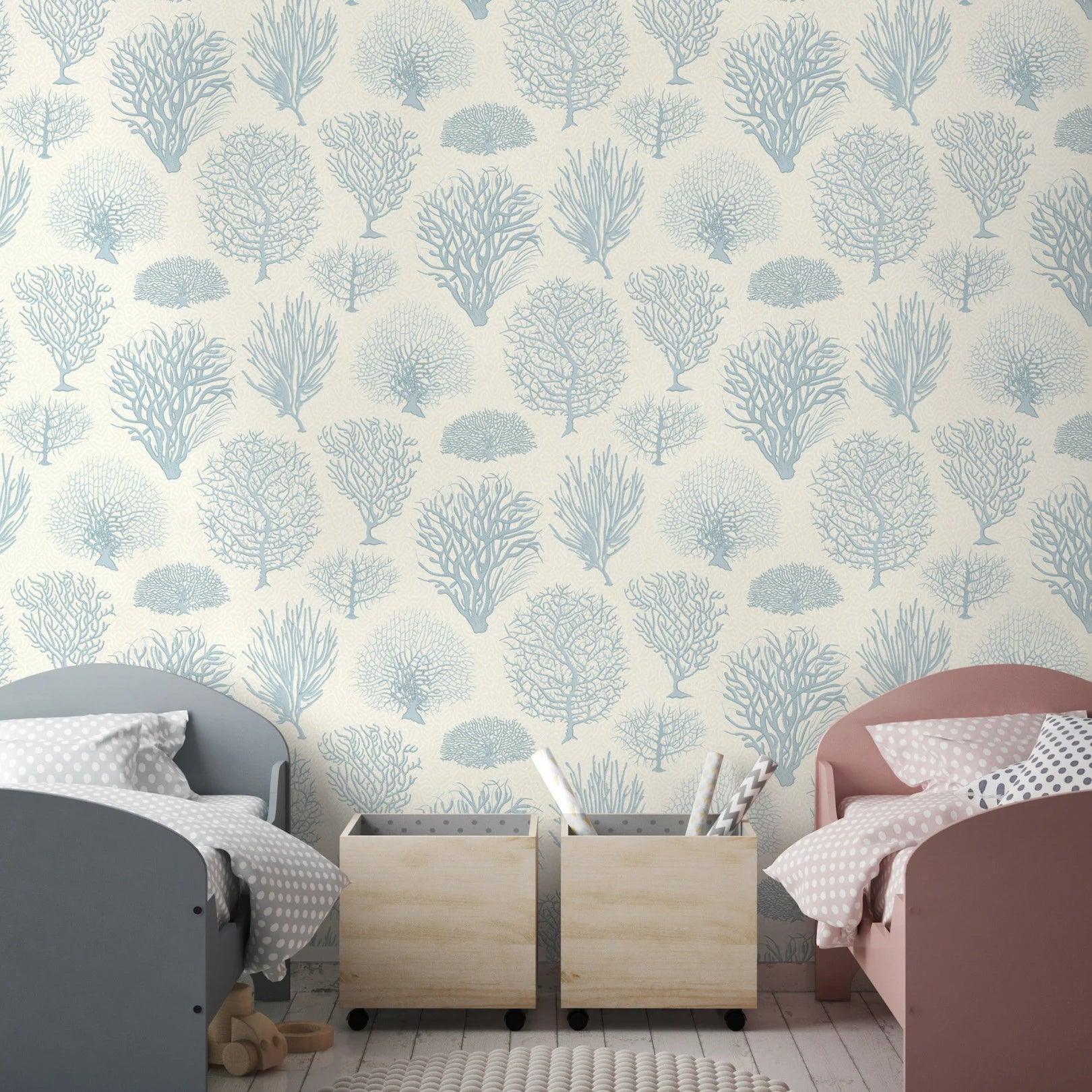 Wallpaper with a marine flora plant motif CURIO - Seafern charcoal