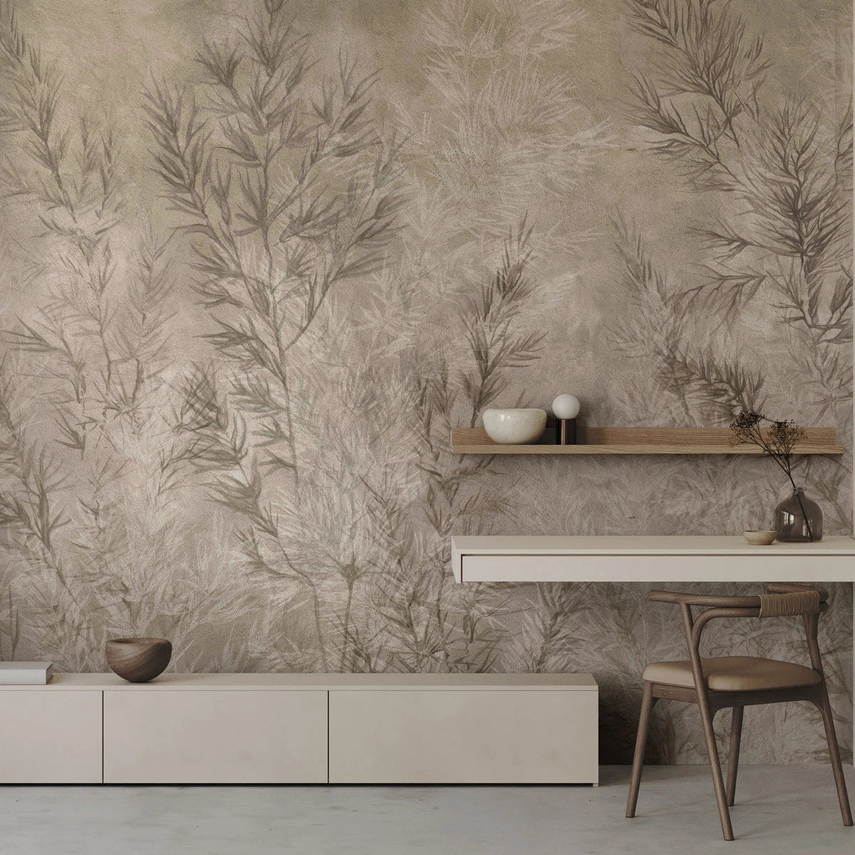 Dry Grass Beige Leaf Pattern Wallpaper