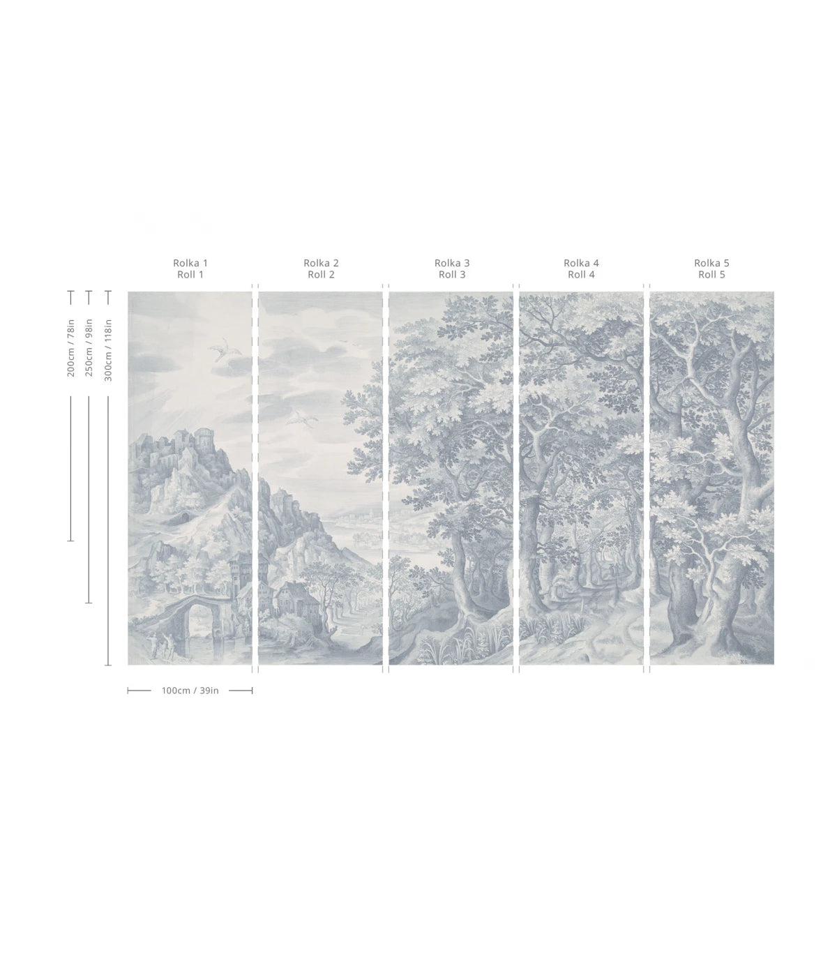 Tapete mit Landschaft des Waldes ETHEREAL FOREST BLUE blau mit grau