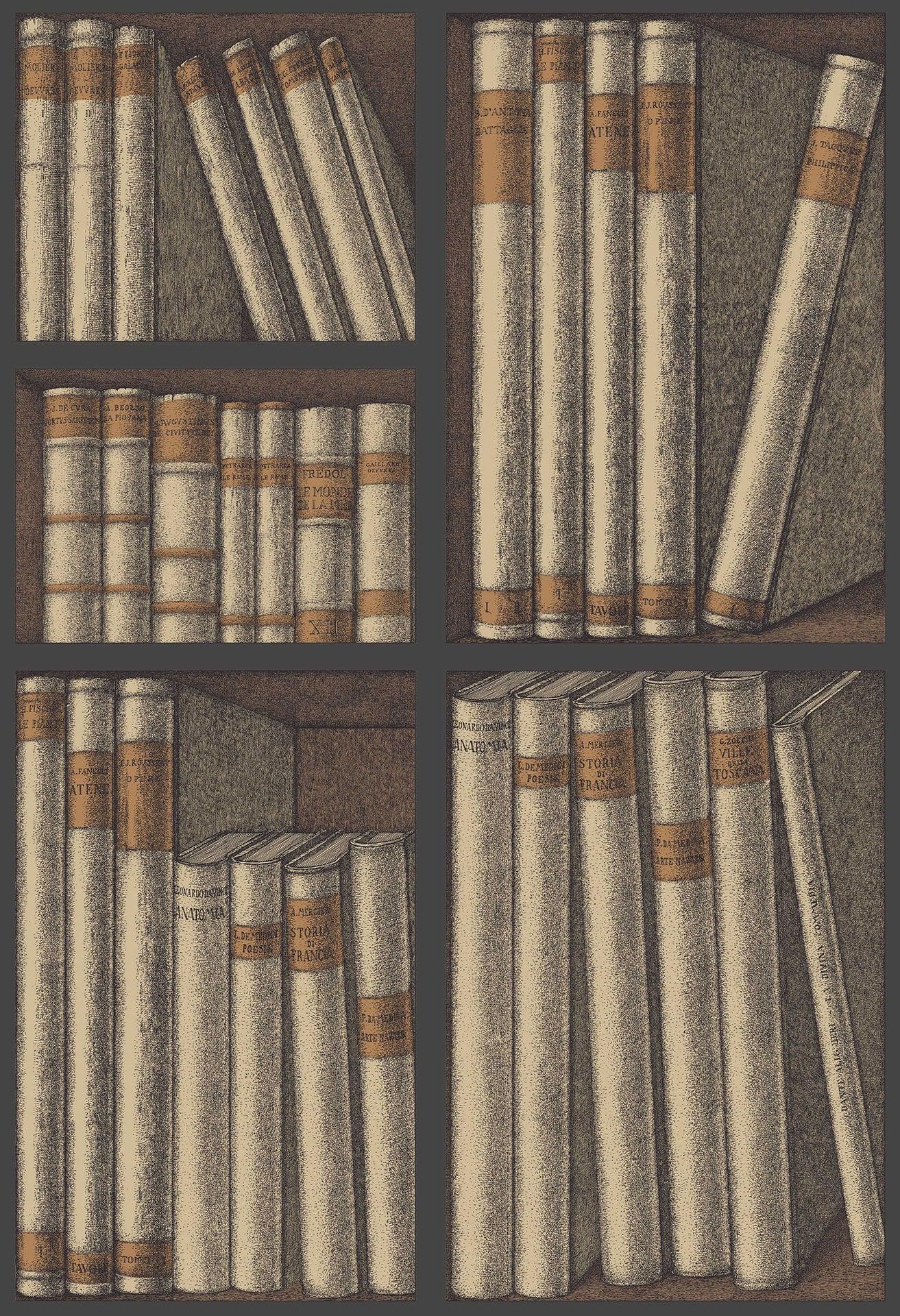 Tapete mit Bibliotheks- und Buchmotiv FORNASETTI - Ex Libris beige