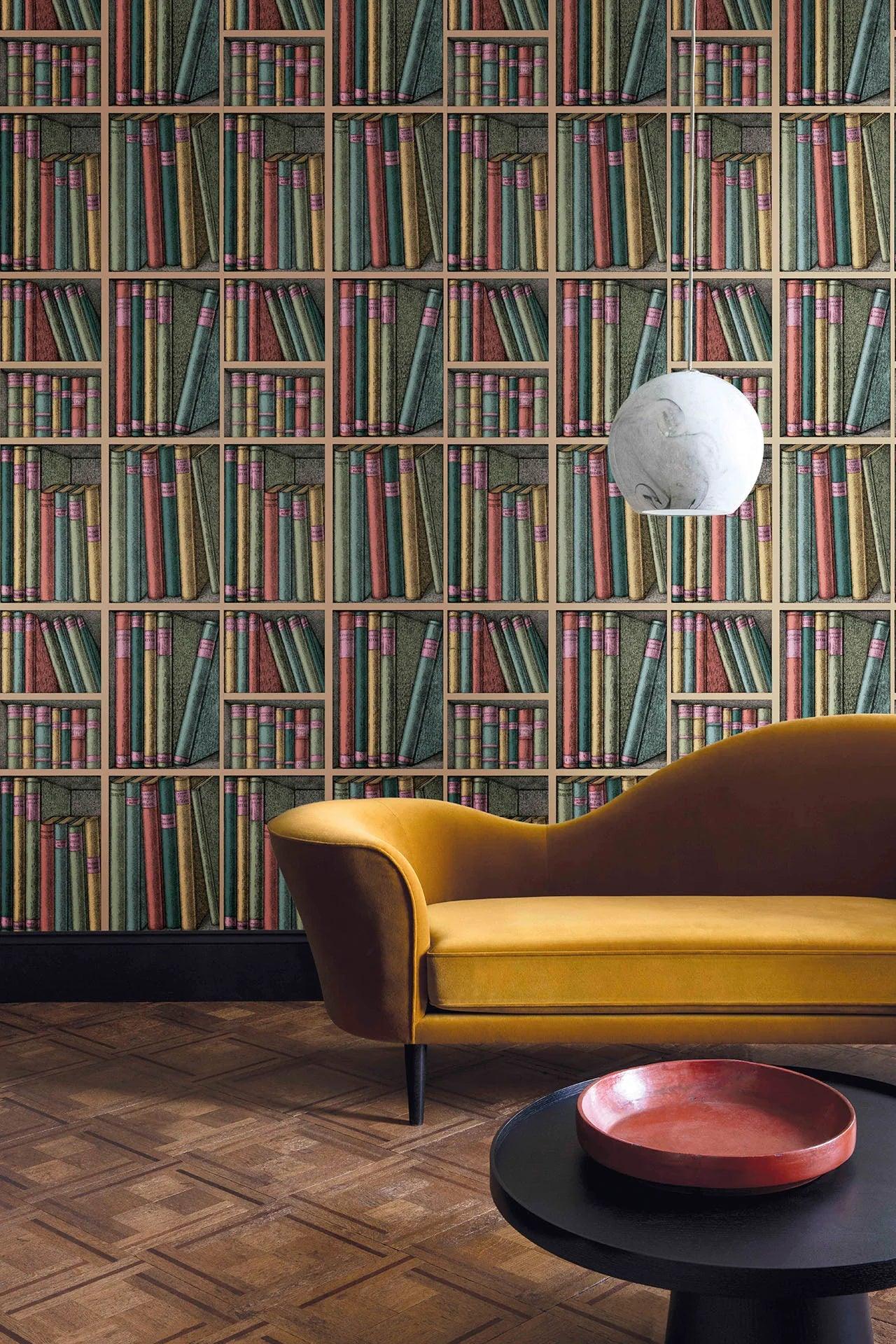 Tapete mit Bibliotheks- und Buchmotiv FORNASETTI - Ex Libris grau
