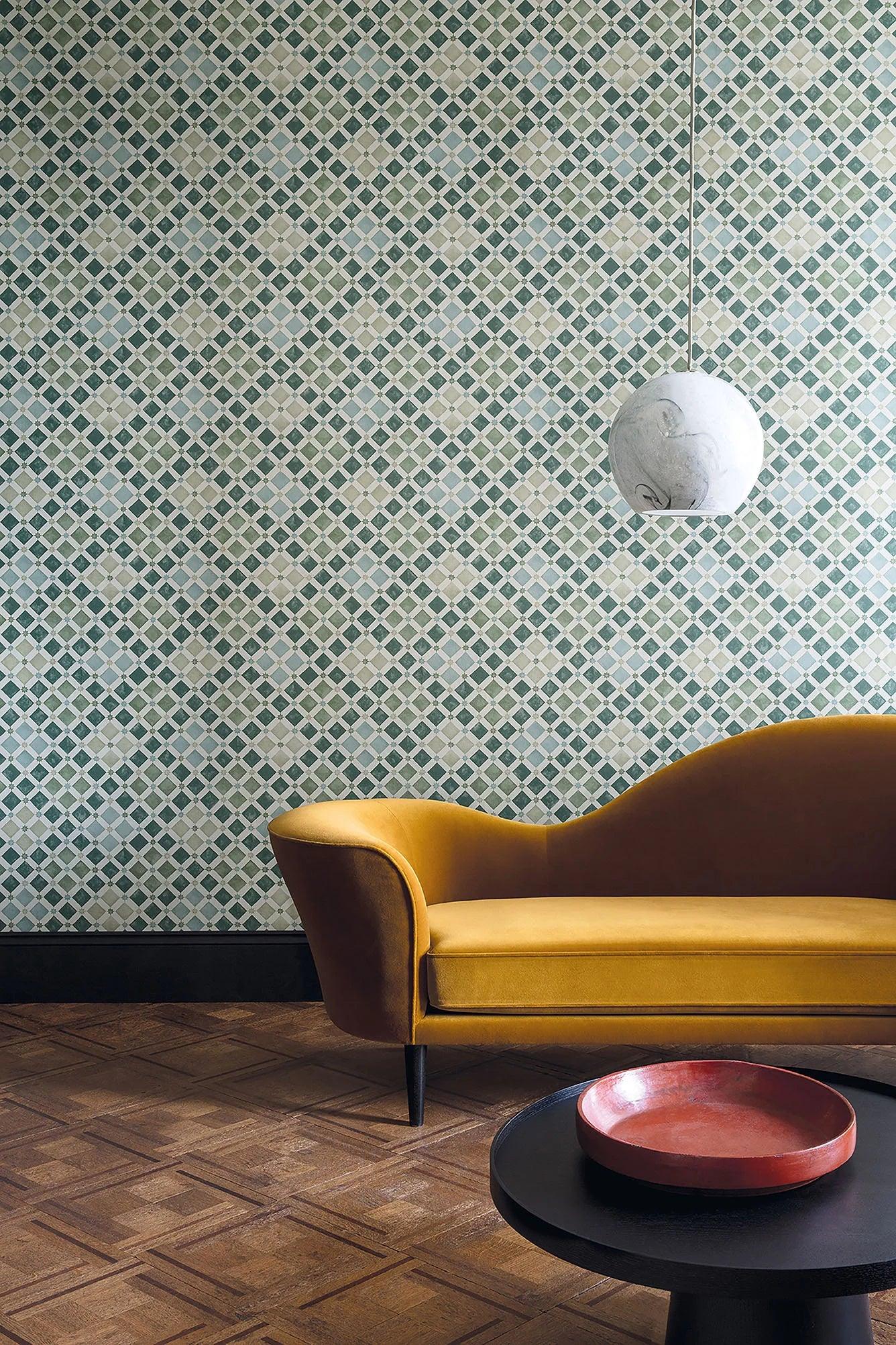 Tapete mit geometrischem Muster, die eine orientalische Mosaikoptik imitiert MARTYN LAWRENCE BULLARD - Zellige Terrakotta