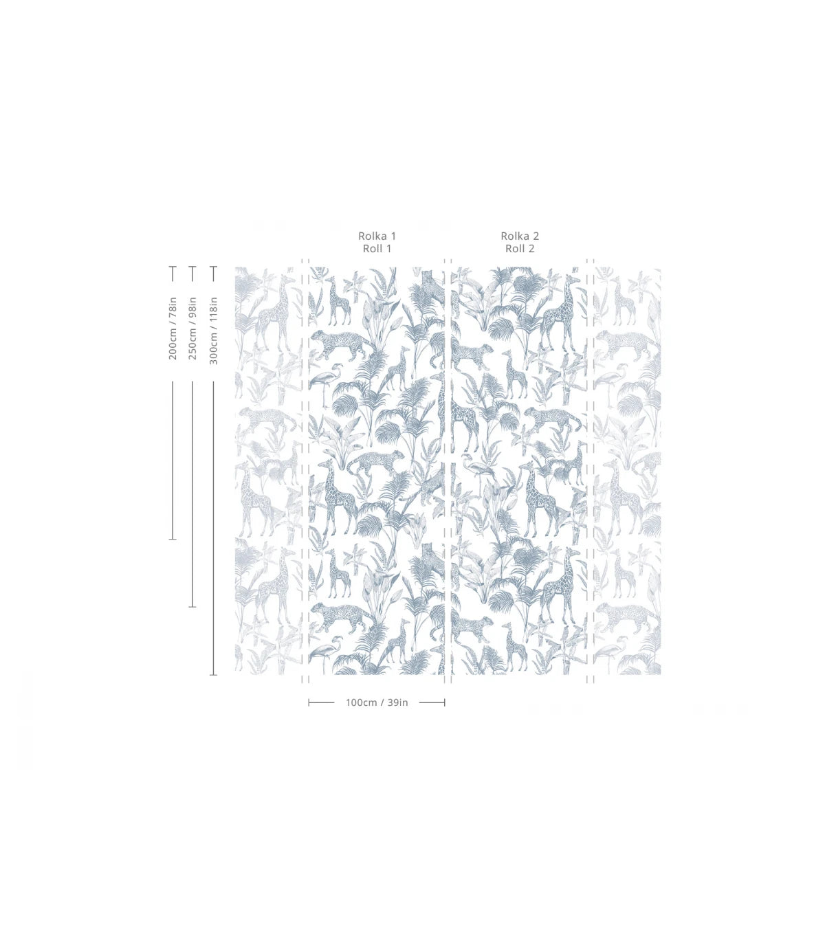 Tapete mit Tiermotiv SAFARI BLUE himmelblau mit Weiß