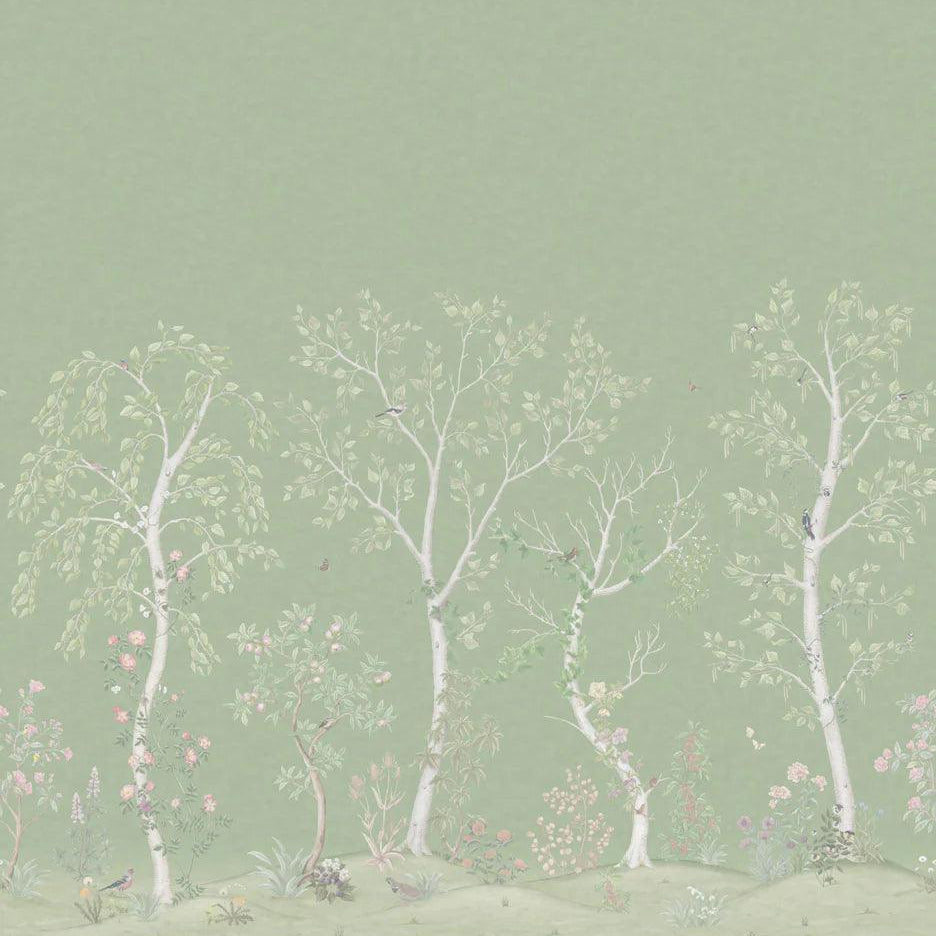Tapeta z motywem roślinnym drzew i lasu THE GARDENS - Seasonal Woods jadeit – Cole & Son