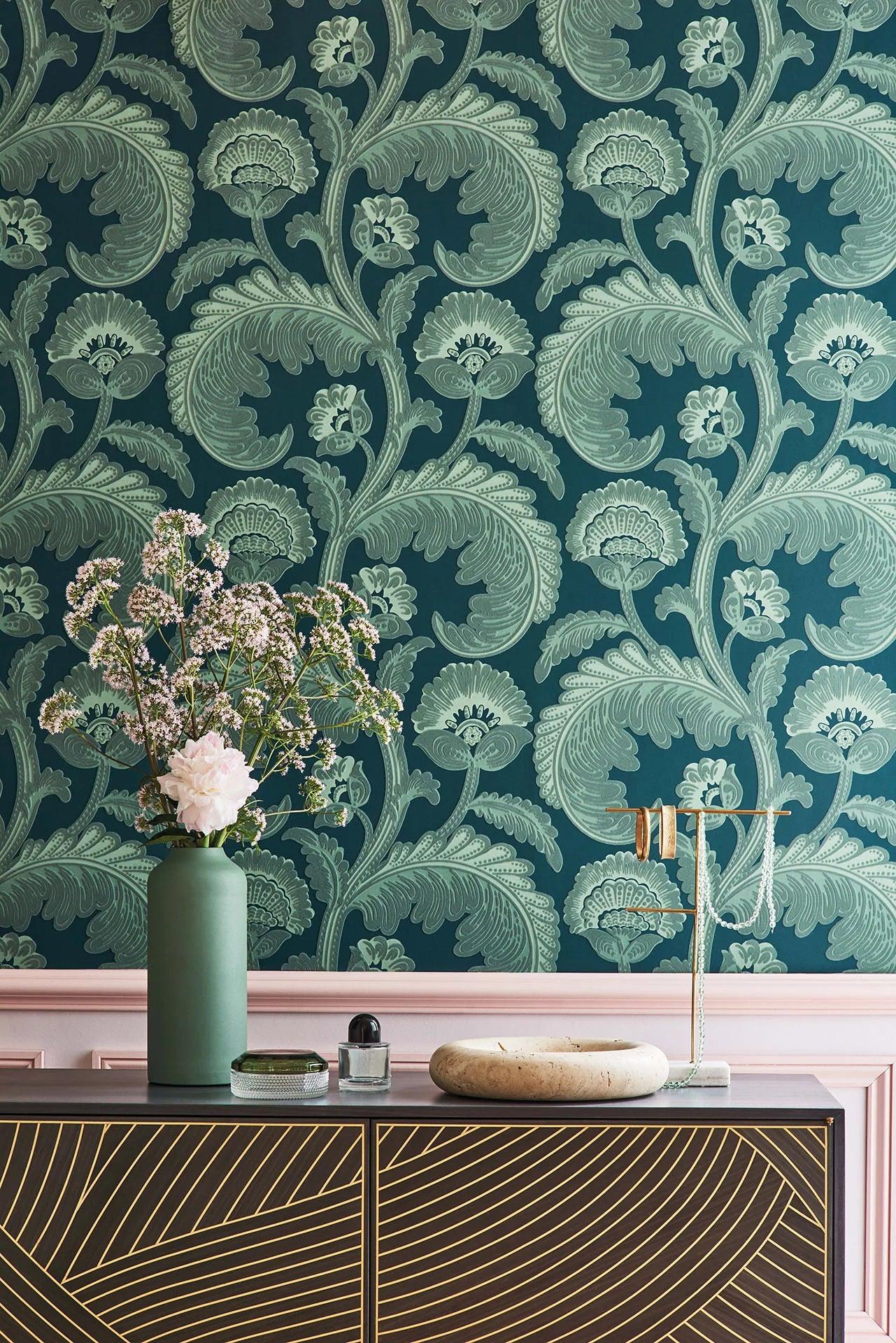 Tapeta THE PEARWOOD COLLECTION - Fanfare Flock zielony Cole & Son Eye on Design