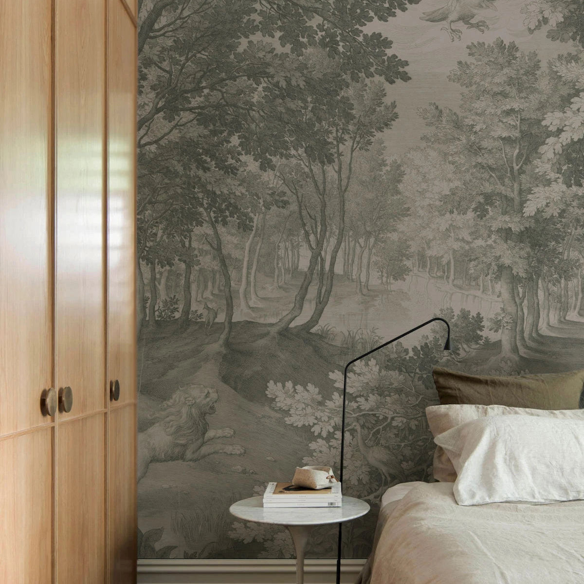 Non-woven wallpaper with landscape TIMELESS TREES GREEN green
