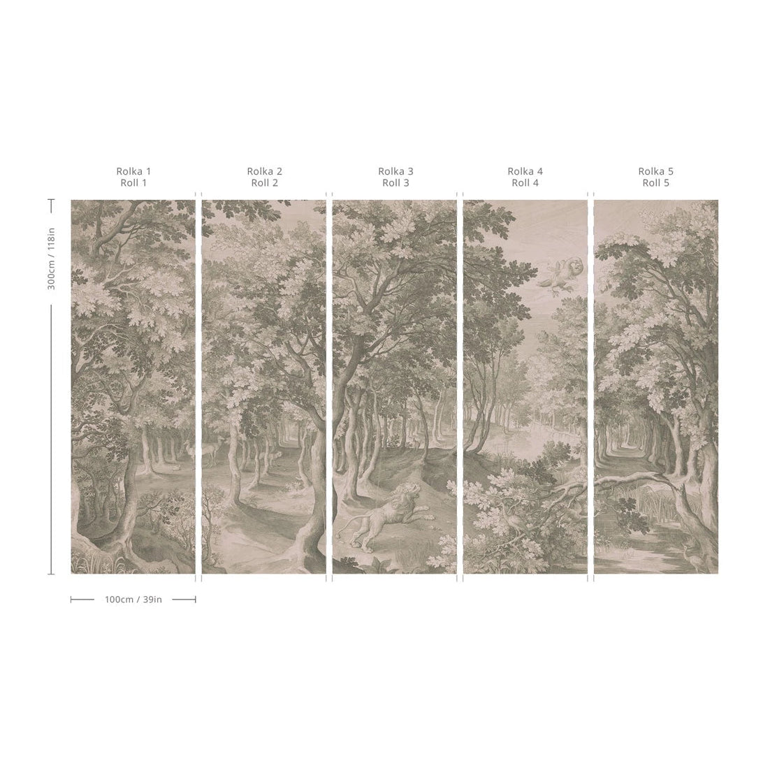 Non-woven wallpaper with landscape TIMELESS TREES GREEN green