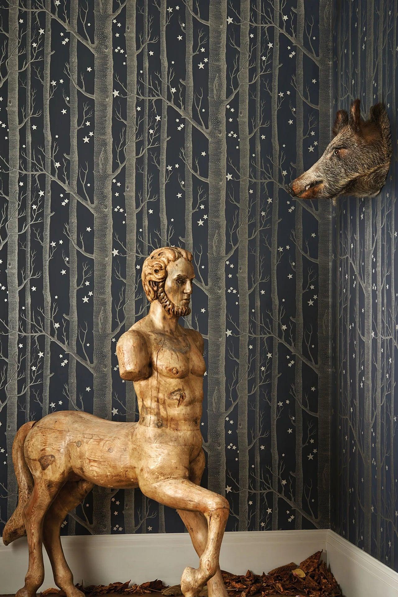 Whimsical Forest and Tree Pattern Wallpaper - Woods & Stars Brown