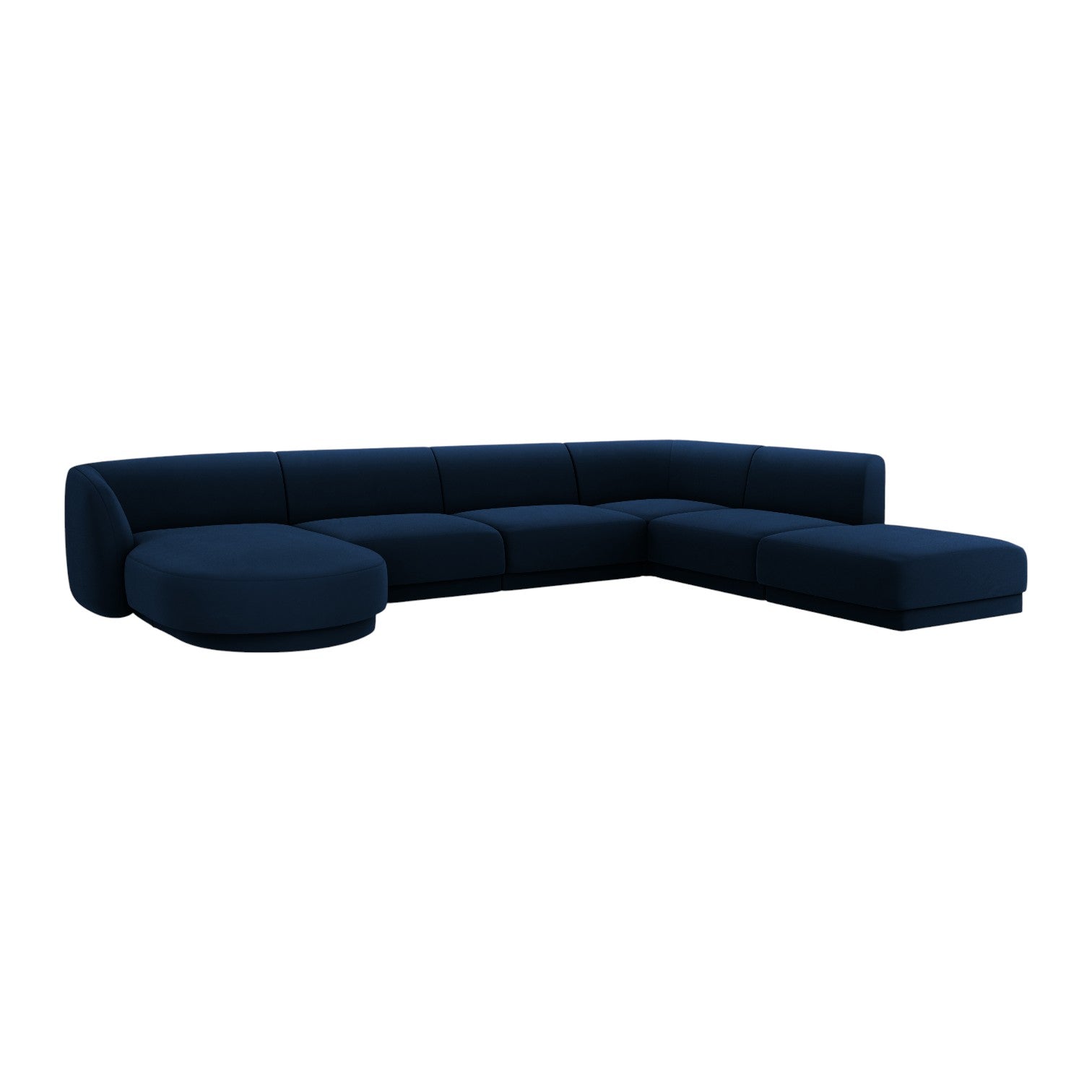 Velvet corner sofa for 6 people in right-facing U shape MILEY navy blue