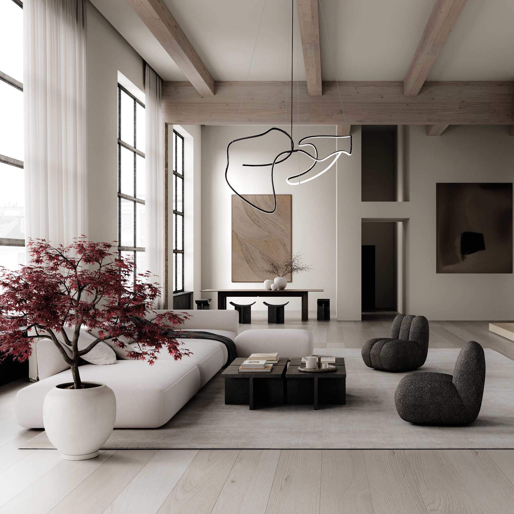 TOE-Sessel aus graubraunem Bouclé