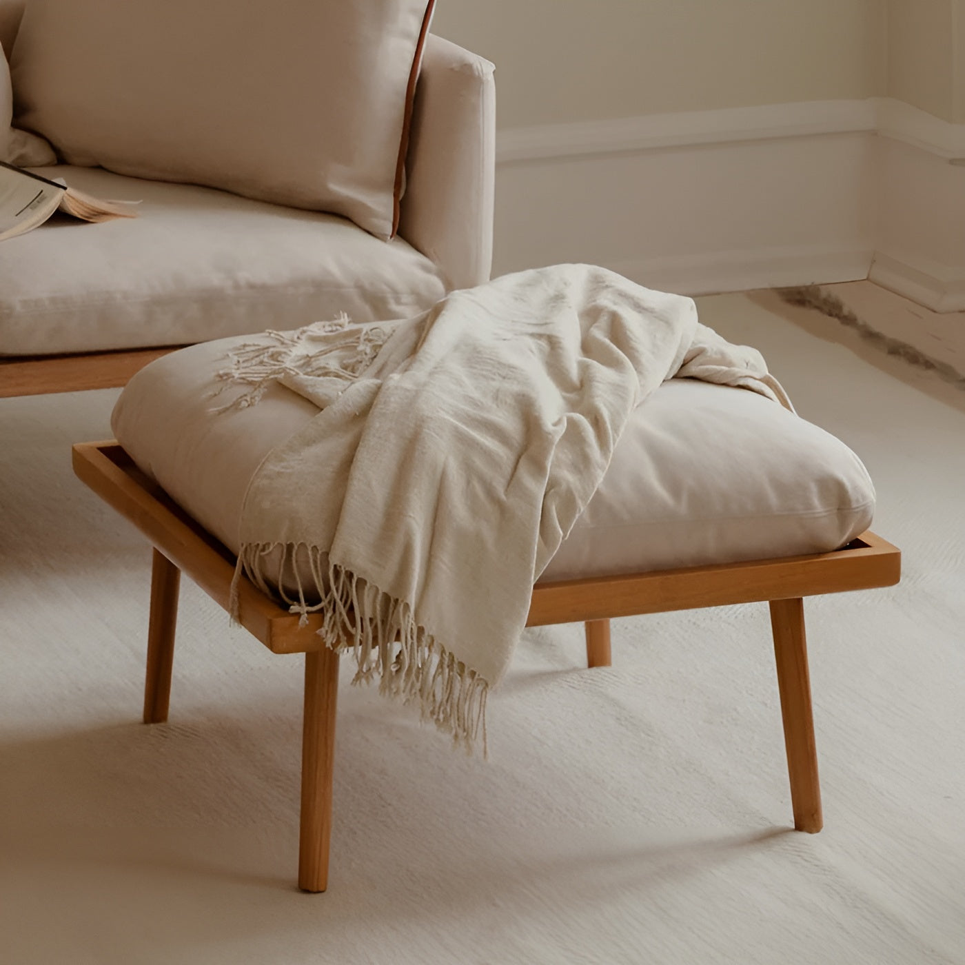 Lounge Around Shuffle Pouf beige with dark oak base