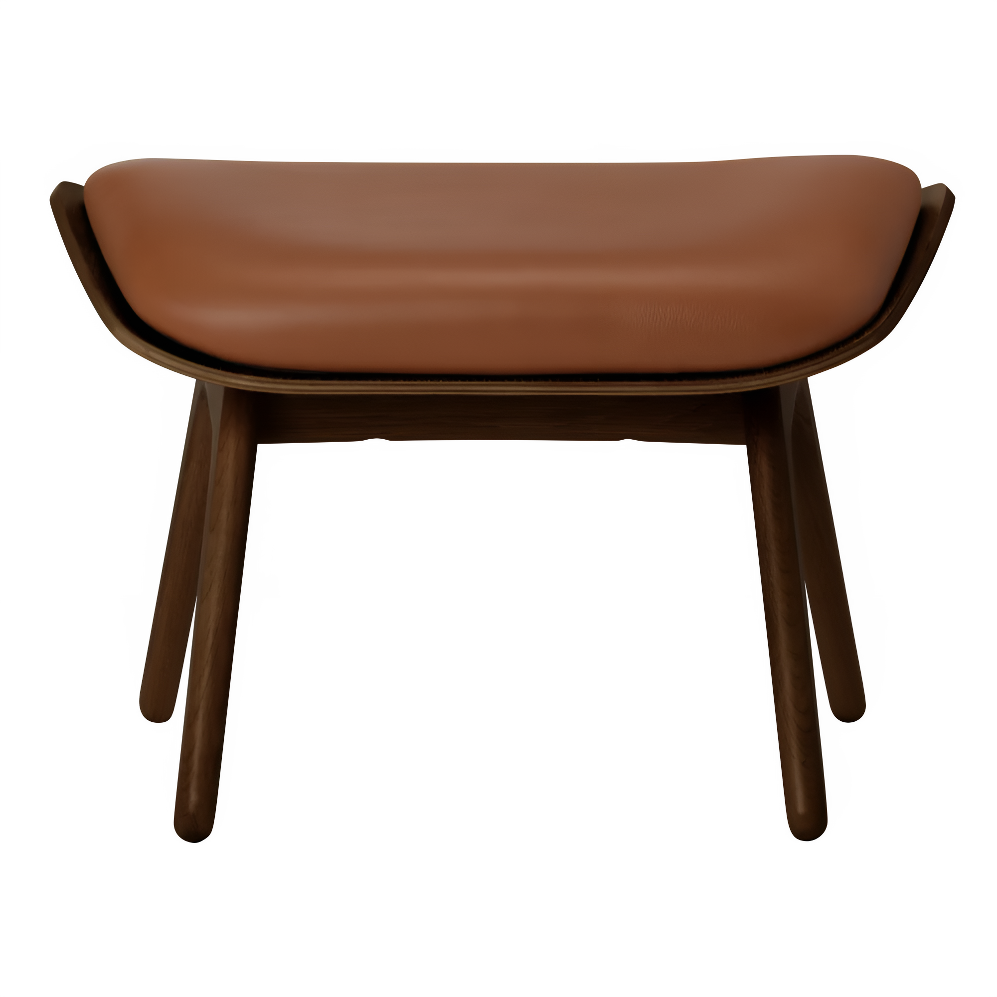 Fußhocker READER aus cognacfarbenem Leder mit dunklem Eichenfuß