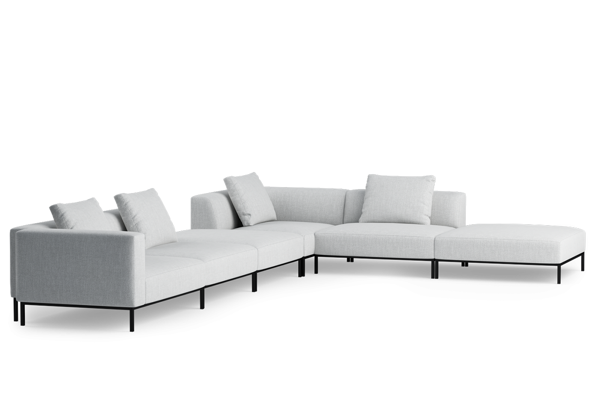 Right-facing modular sofa for 6 people HOLDEN upholstered with a black base