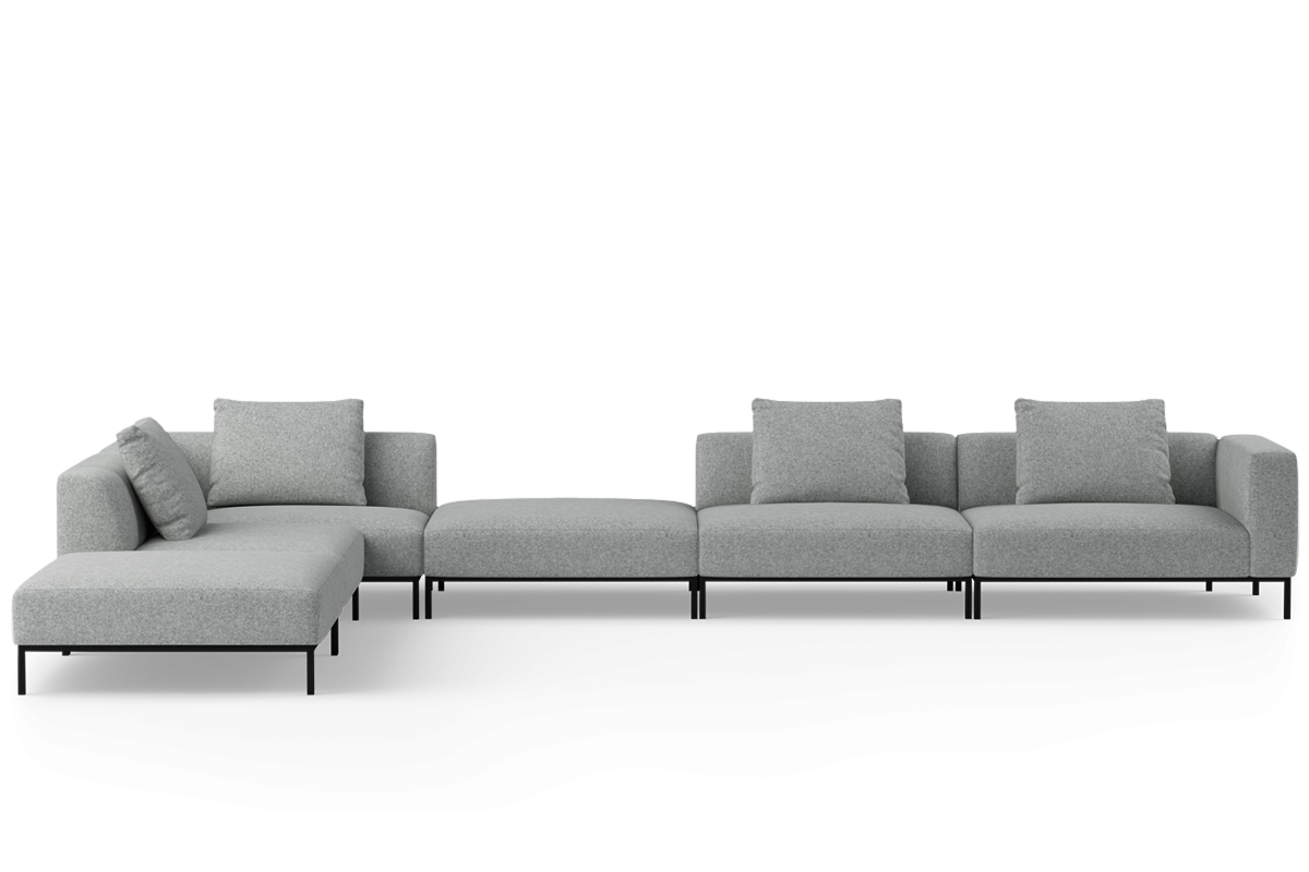 Left-facing modular sofa for 6 people HOLDEN upholstered with a black base