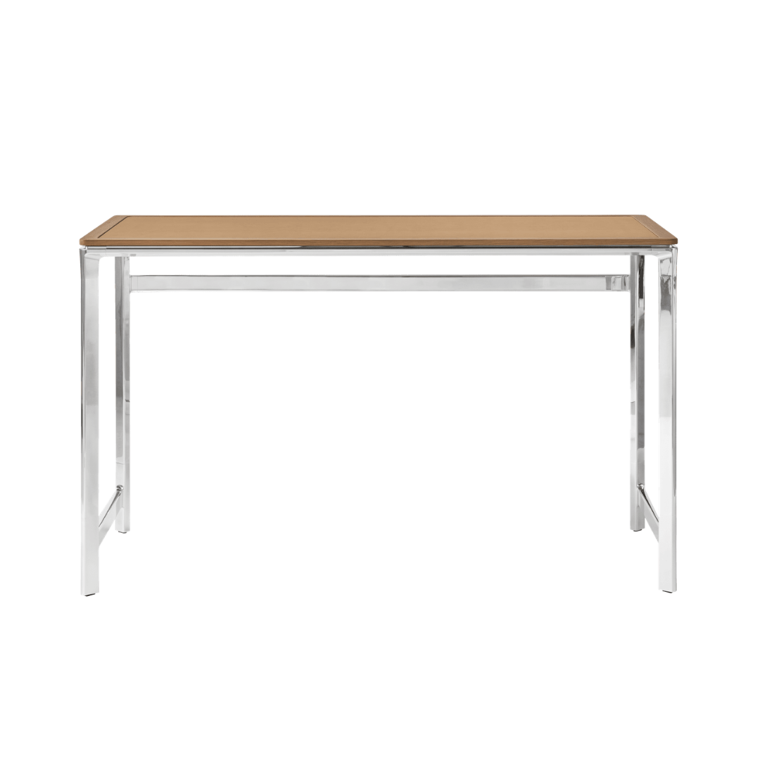 Schreibtisch STUDIO kamelbraun mit Lederoberfläche, Eichenrahmen und Aluminiumfuß