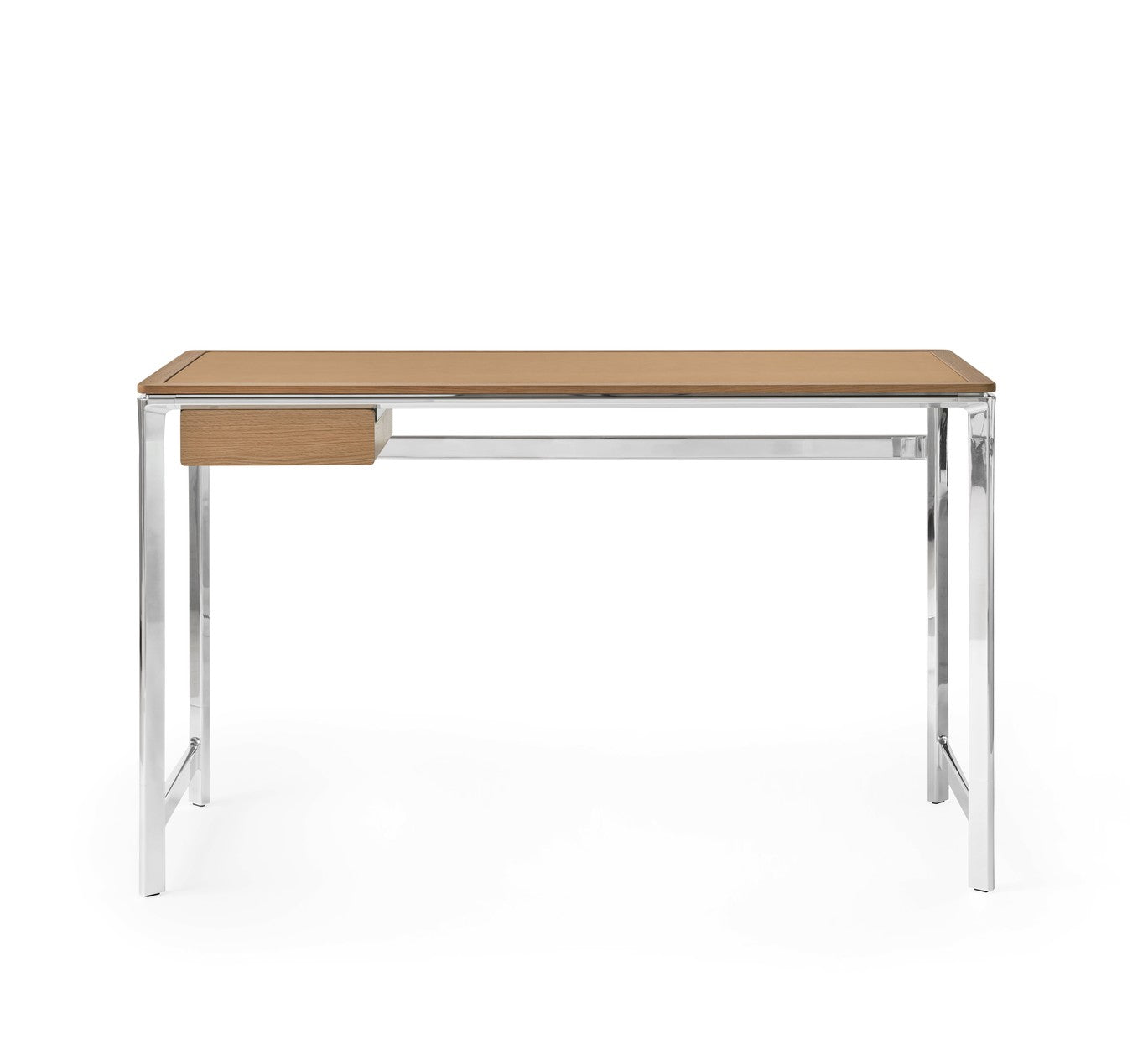 Schreibtisch STUDIO kamelbraun mit Lederoberfläche, Eichenrahmen und Aluminiumfuß