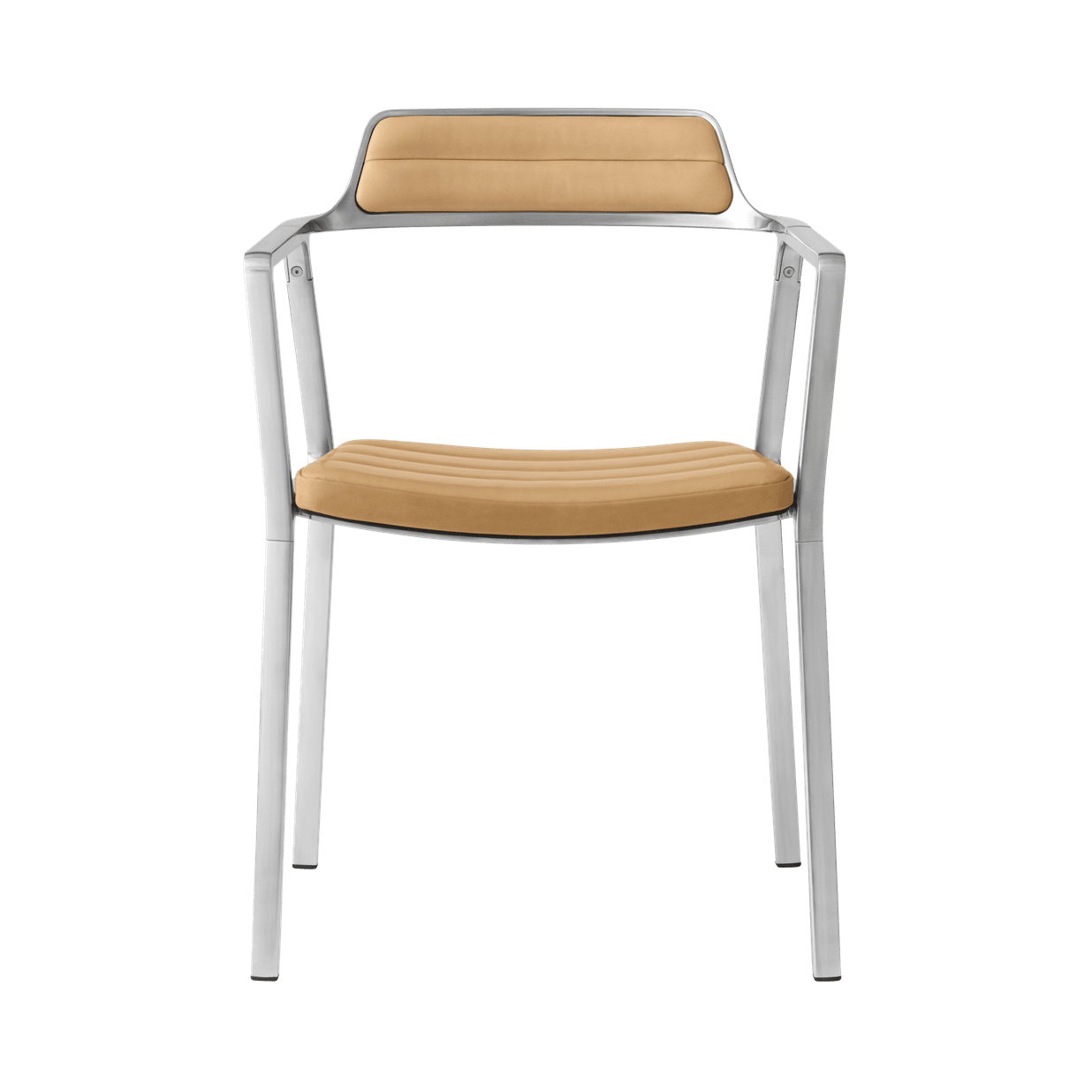 Stuhl 451 karamelbraunes Leder mit Metallbasis
