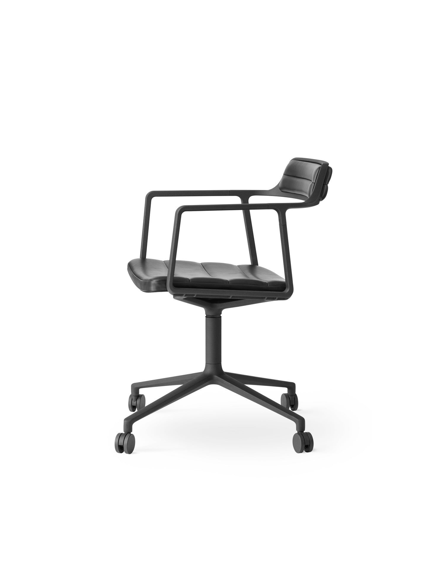 Bürostuhl 452 schwarze Leder mit schwarzem Metallgestell