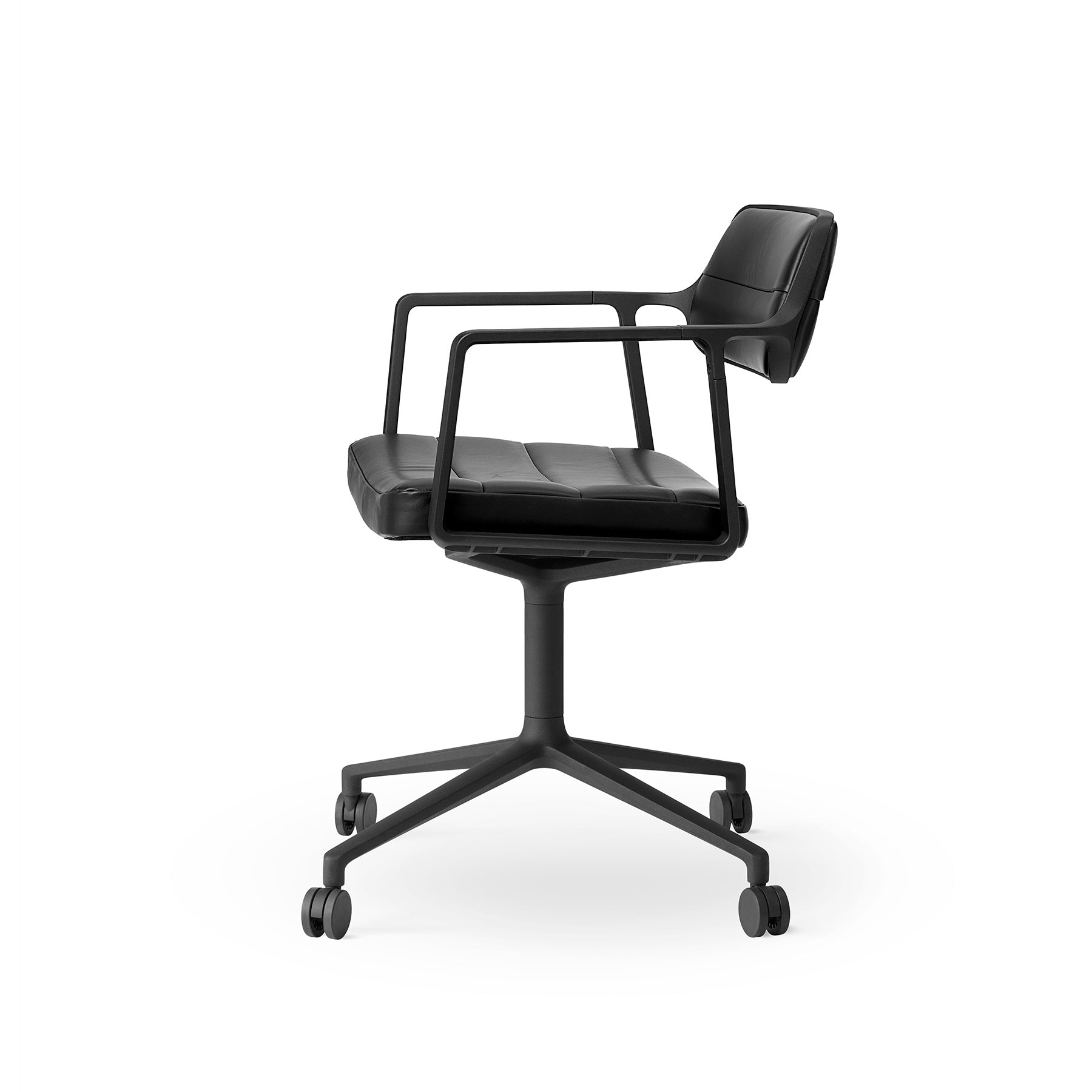 Bürostuhl 453 schwarze Leder mit schwarzem Metallgestell