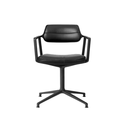 Bürostuhl 452 schwarze Leder mit schwarzem Metallgestell