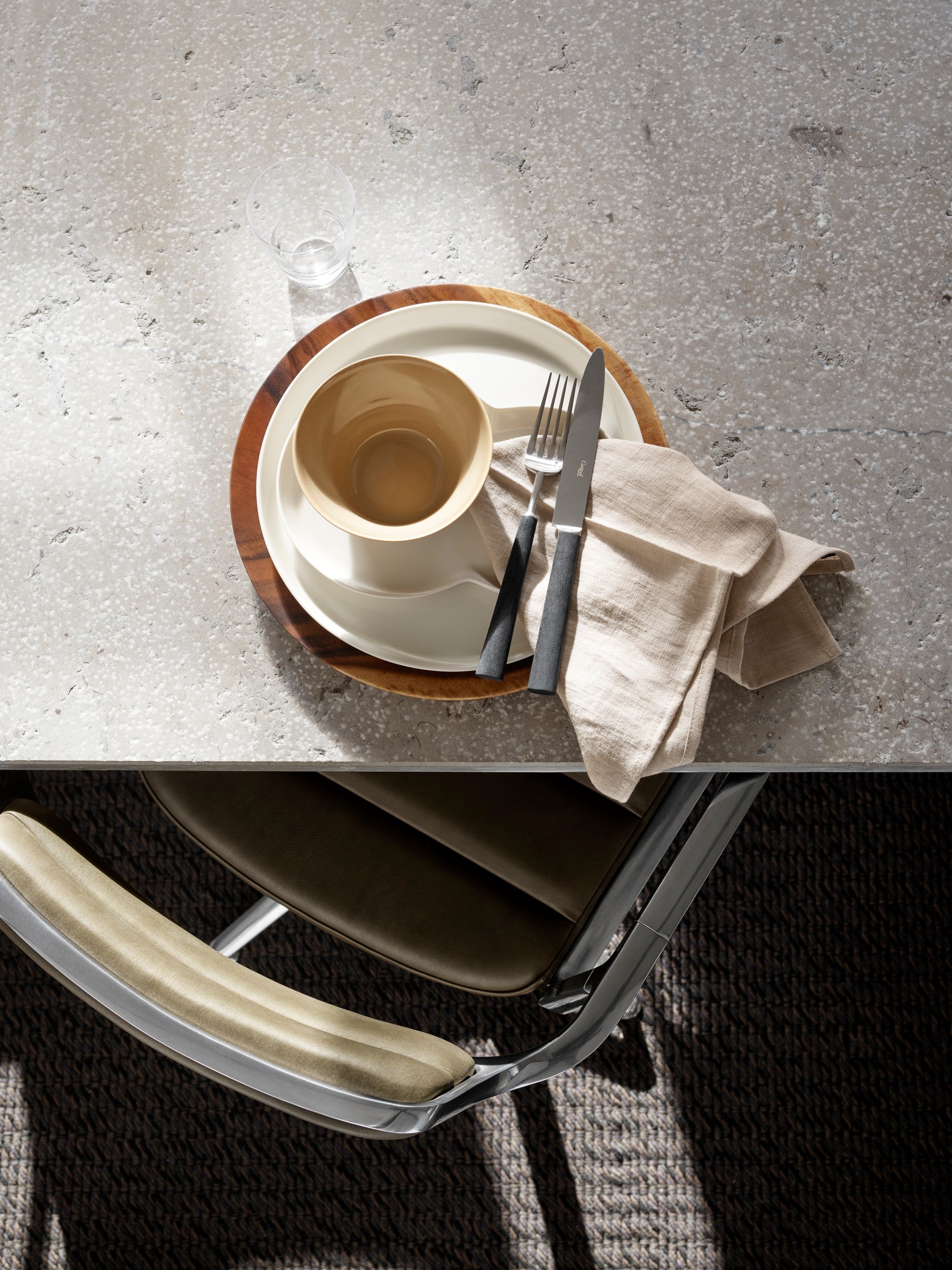 CABIN Table with Gray Limestone Top and Dark Oak Base
