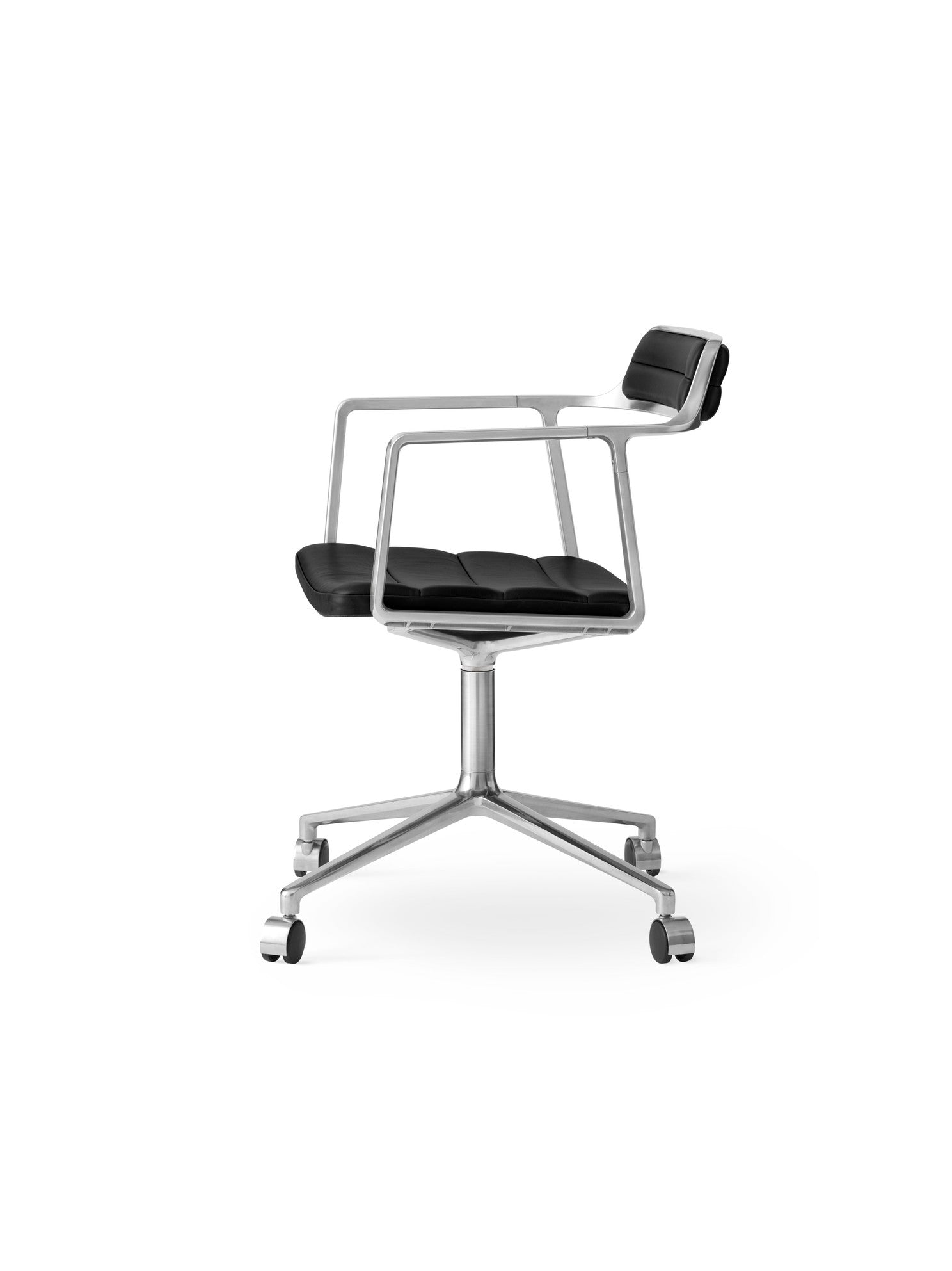 Bürostuhl 452 schwarze Leder mit Metallbasis