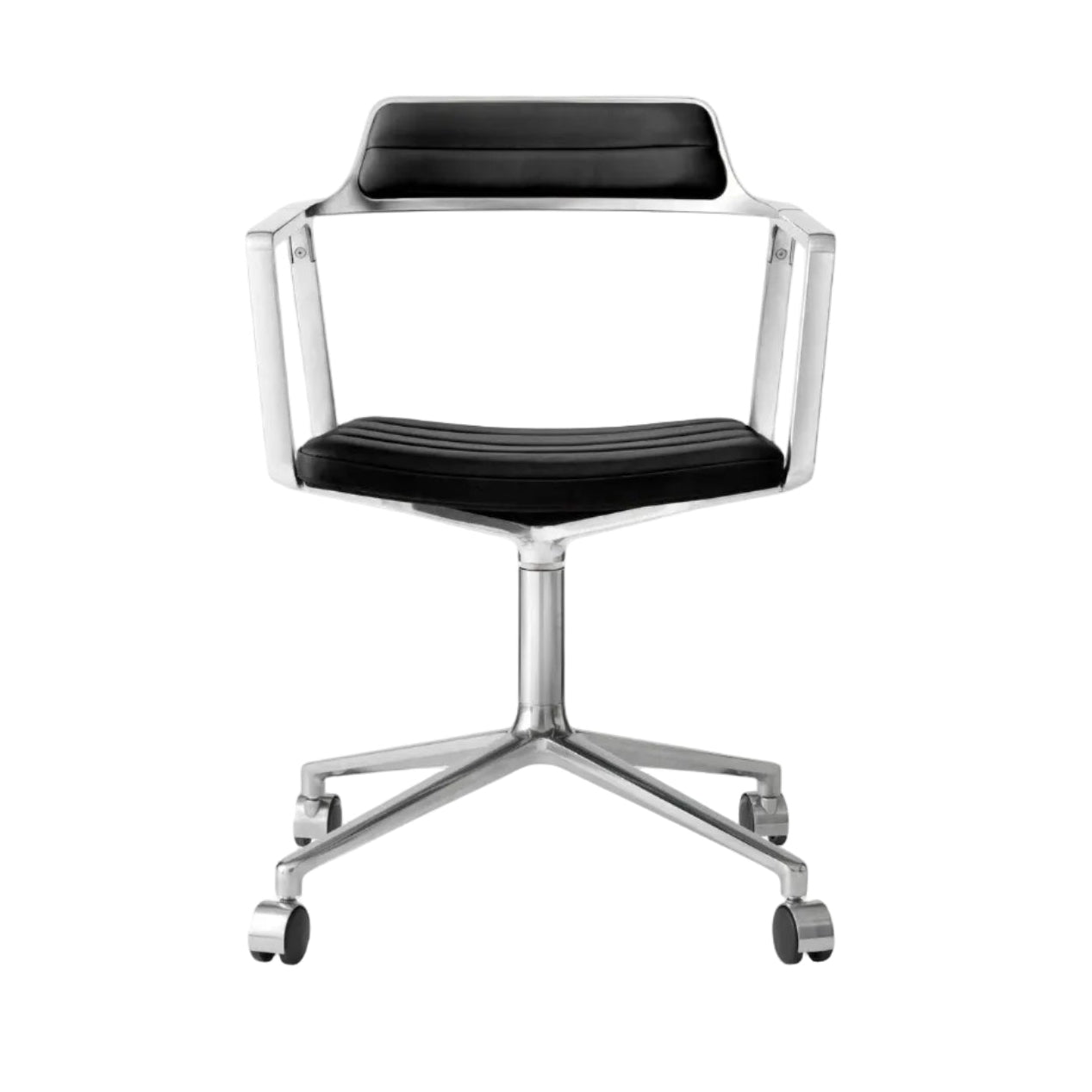 Bürostuhl 452 schwarze Leder mit Metallbasis