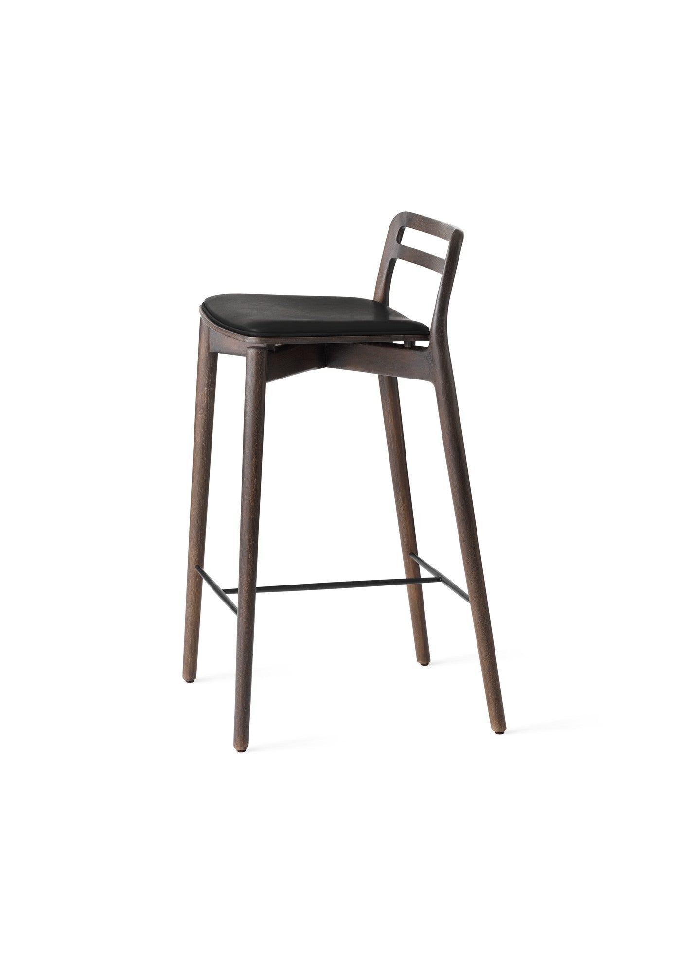 Hocker CABIN schwarze Leder mit dunklem Eichenfuß