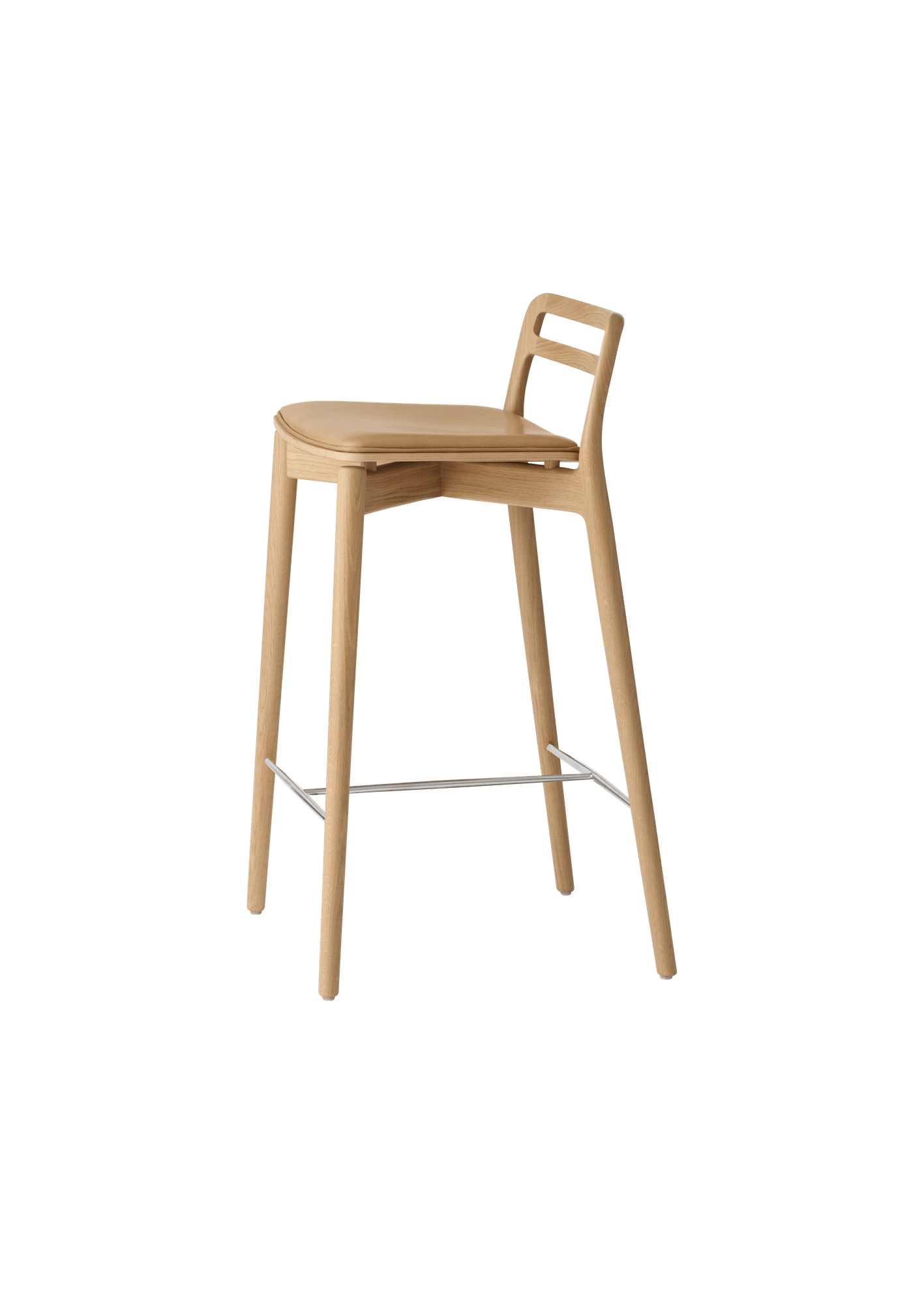 Hocker CABIN karamellfarbene Leder mit heller Eichenbasis