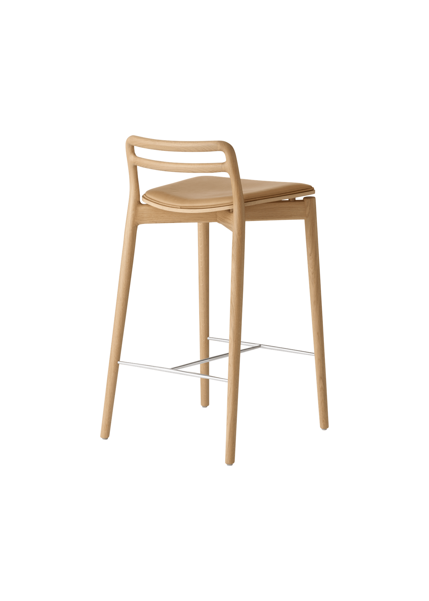 Hocker CABIN karamellfarbene Leder mit heller Eichenbasis