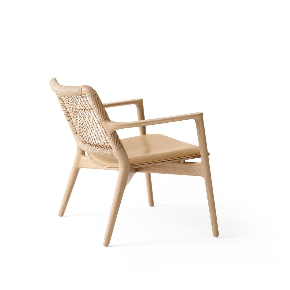 CABIN Armchair in Caramel Leather with Light Oak Base