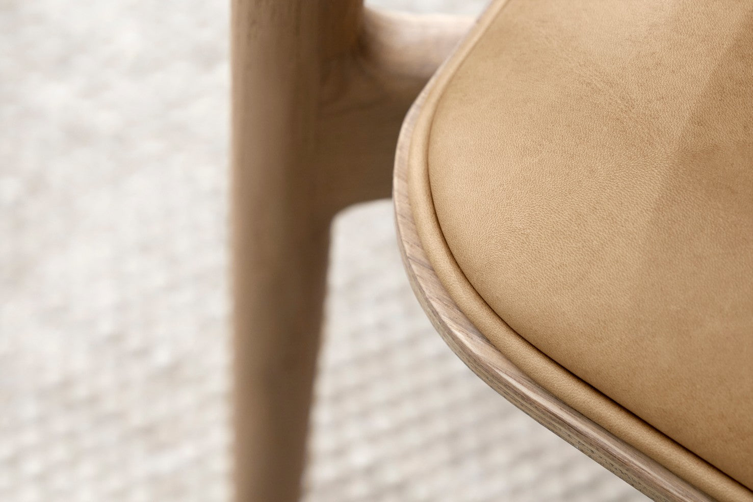 CABIN Armchair in Caramel Leather with Light Oak Base