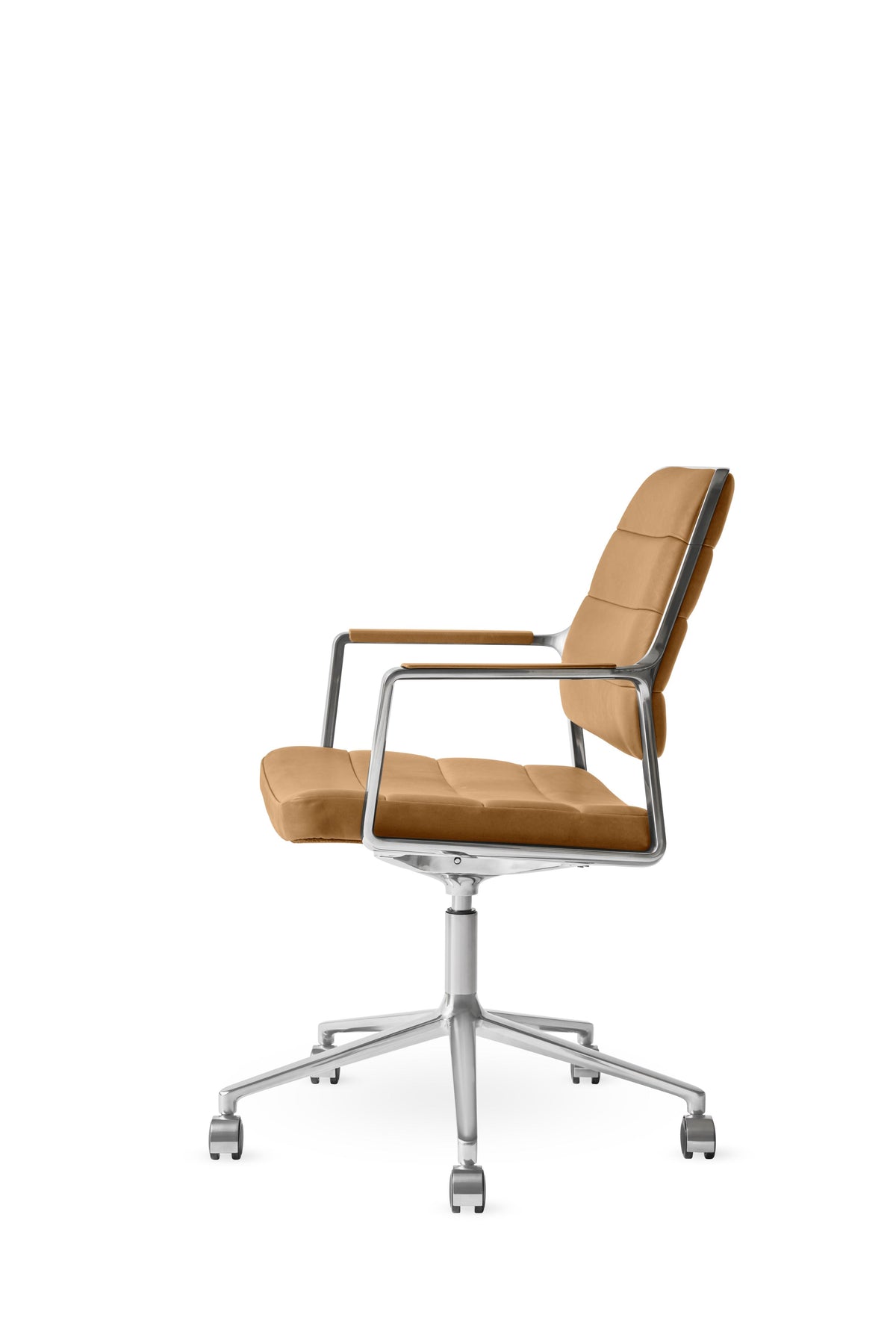 Bürostuhl 455+ aus karamelbraunem Leder mit Metallbasis