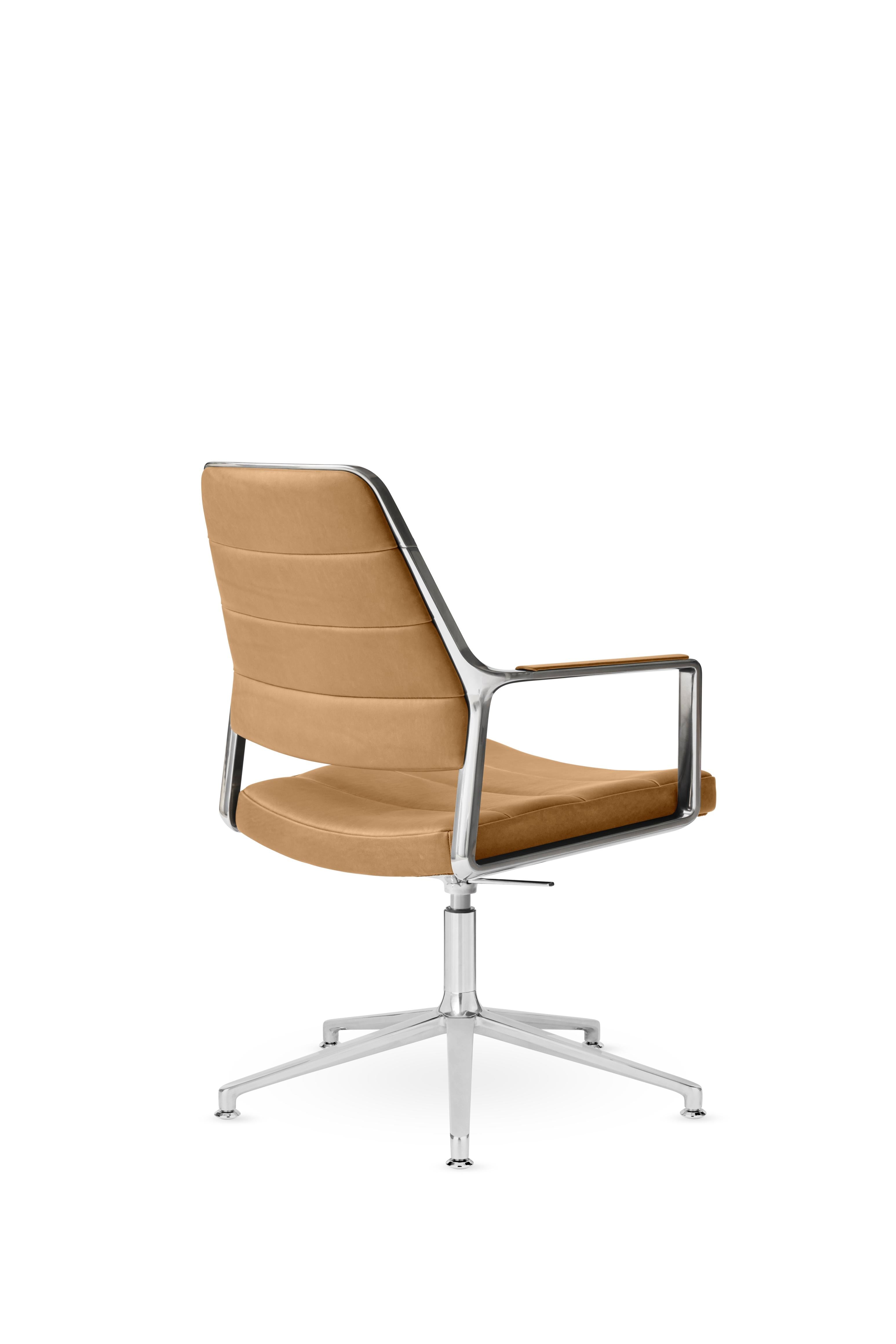 Bürostuhl 455+ aus karamelbraunem Leder mit Metallbasis