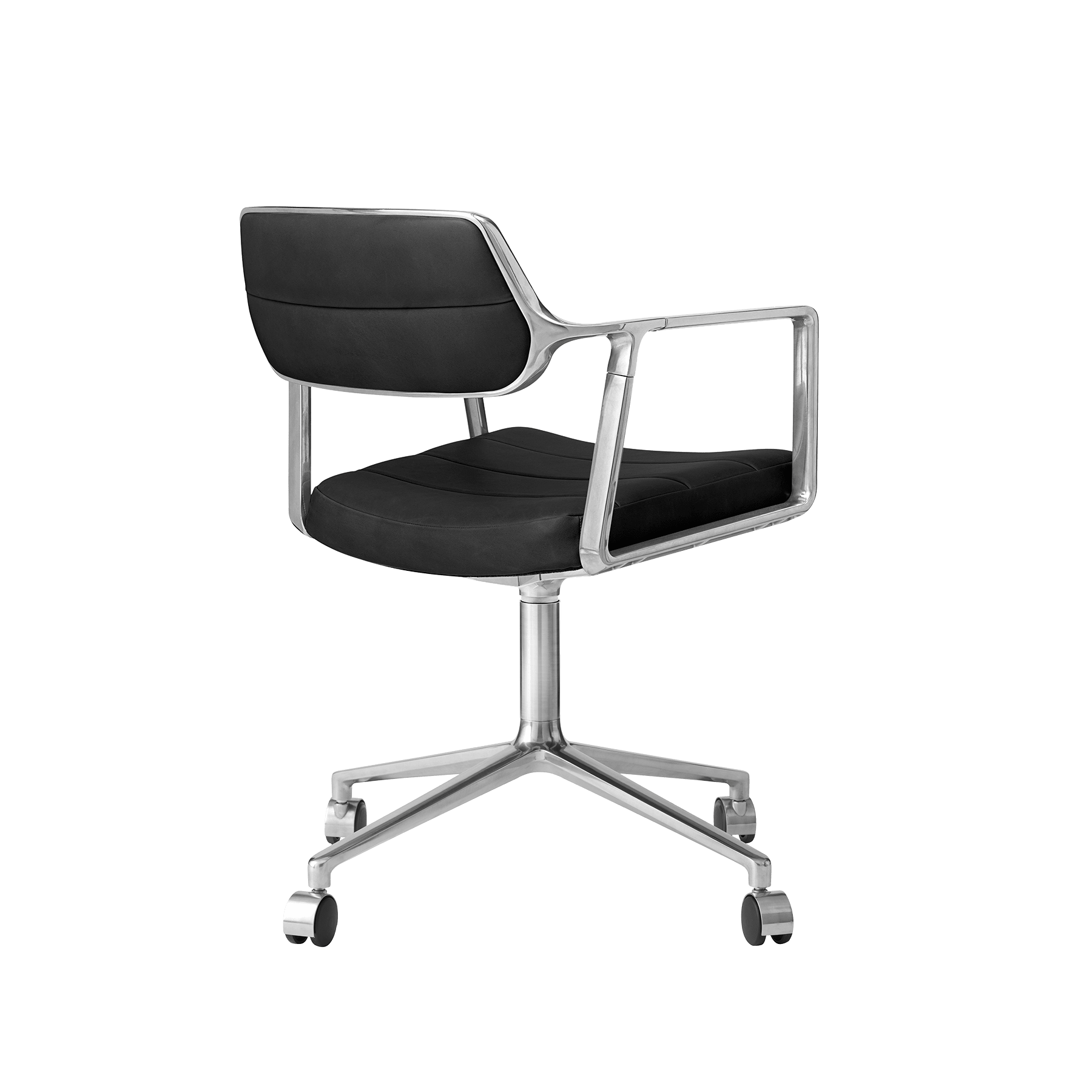 Bürostuhl 453 schwarze Leder mit Metallbasis