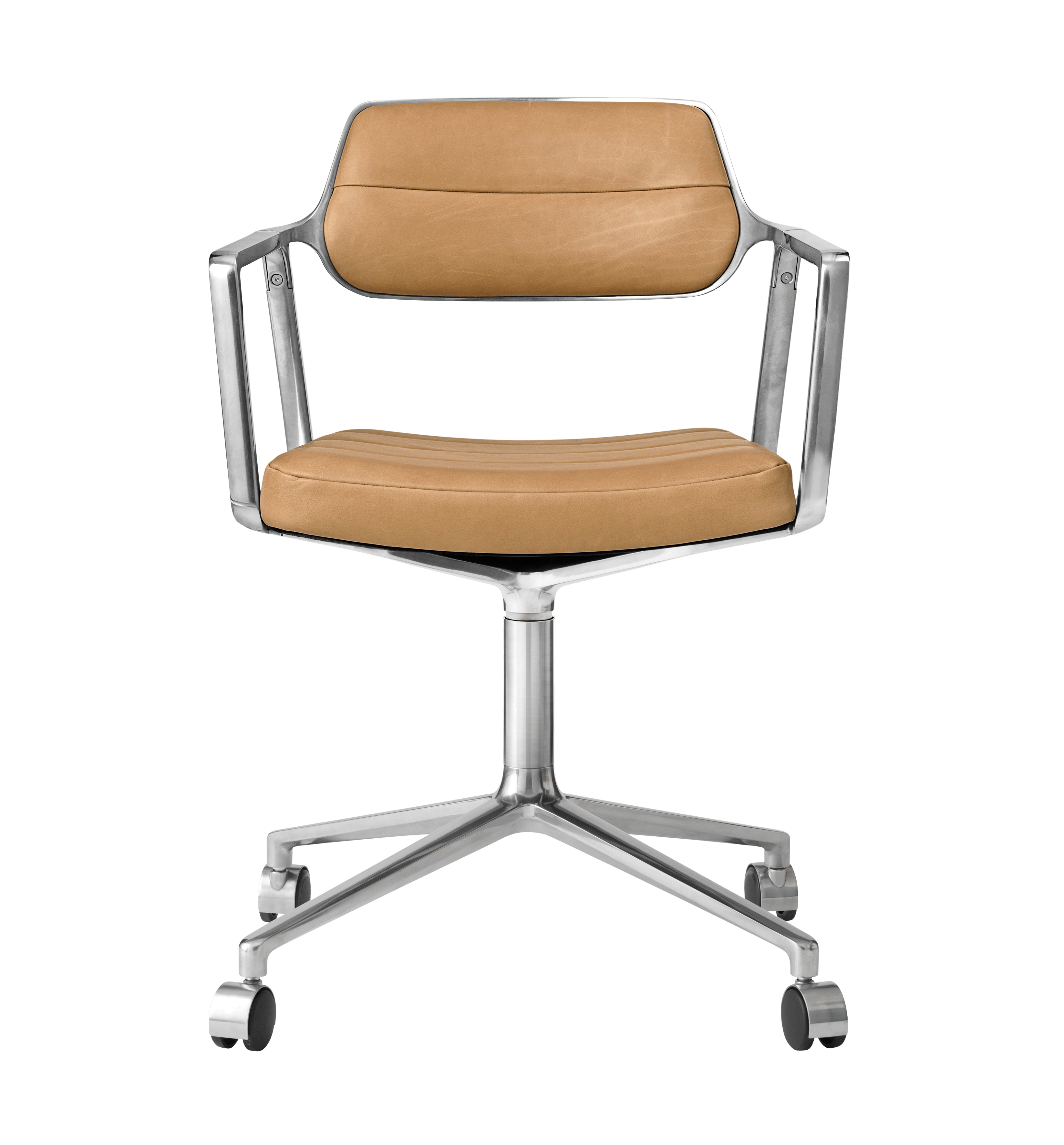 Bürostuhl 453 karamelbraunes Leder mit Metallbasis