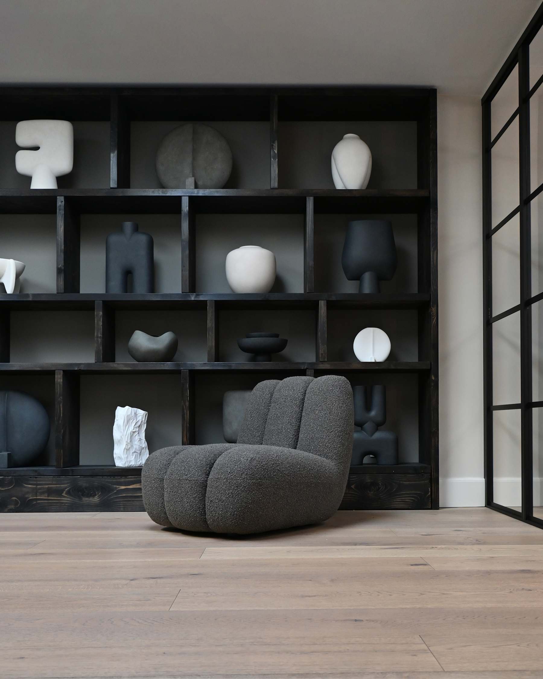 TOE-Sessel aus graubraunem Bouclé