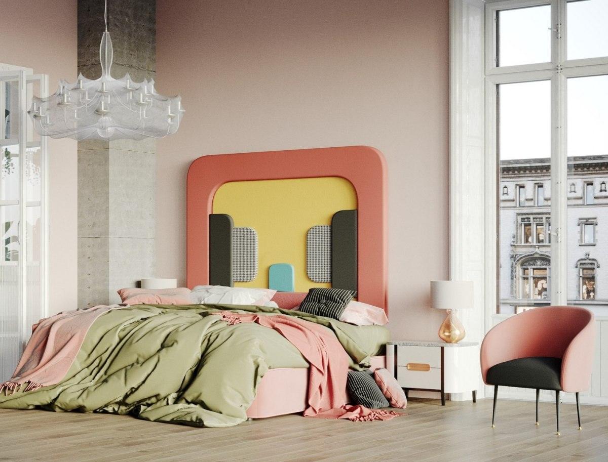 Wezgłowie PLUM 3 koralowy z żółtym Happy Barok Eye on Design