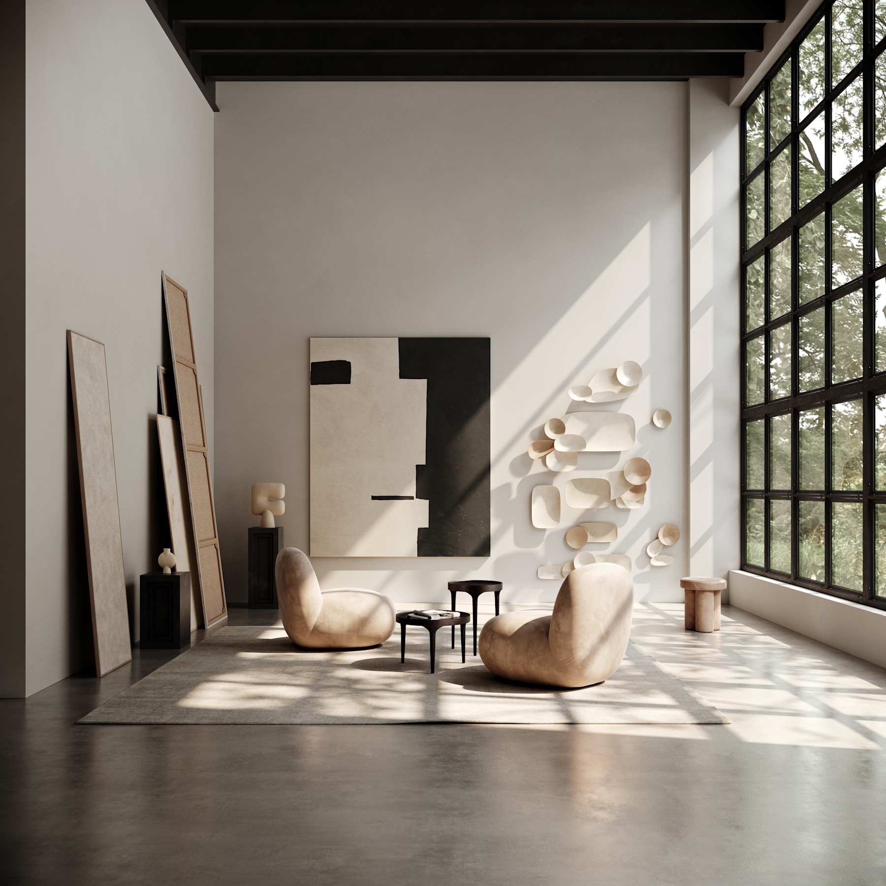 TOE FLAT Sessel ohne Armlehnen beiges Nubukleder