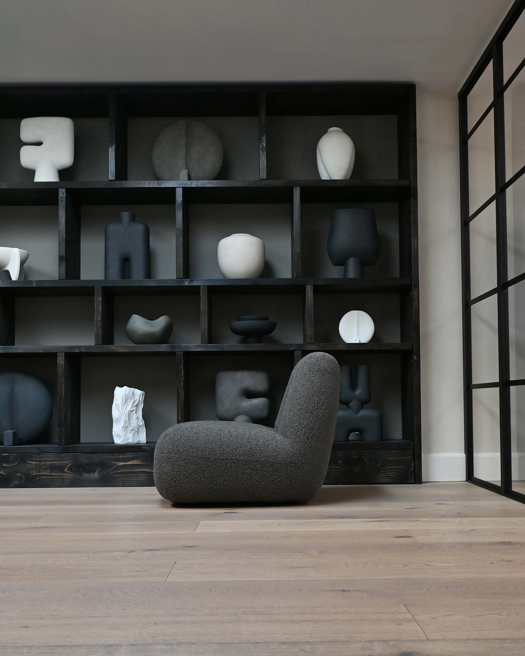 TOE-Sessel aus graubraunem Bouclé