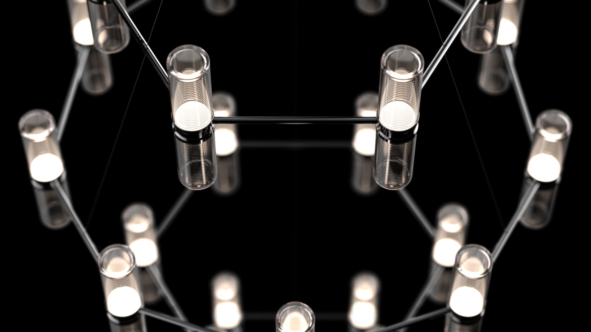 Transparenter ZEPHYR Kronleuchter mit schwarzem Finish