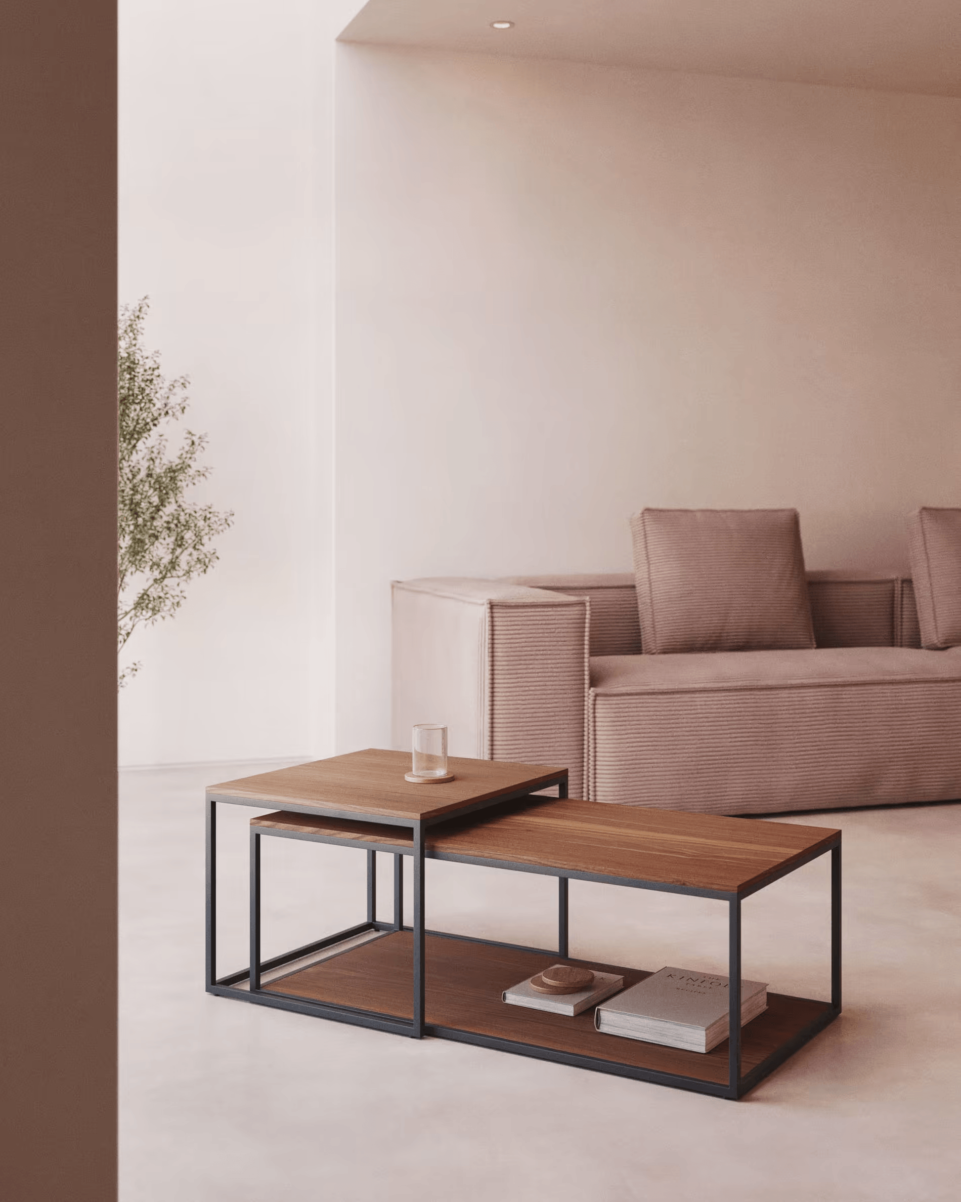 Zestaw stolików kawowych YOANA fornir orzechowy z czarną ramą La Forma Eye on Design