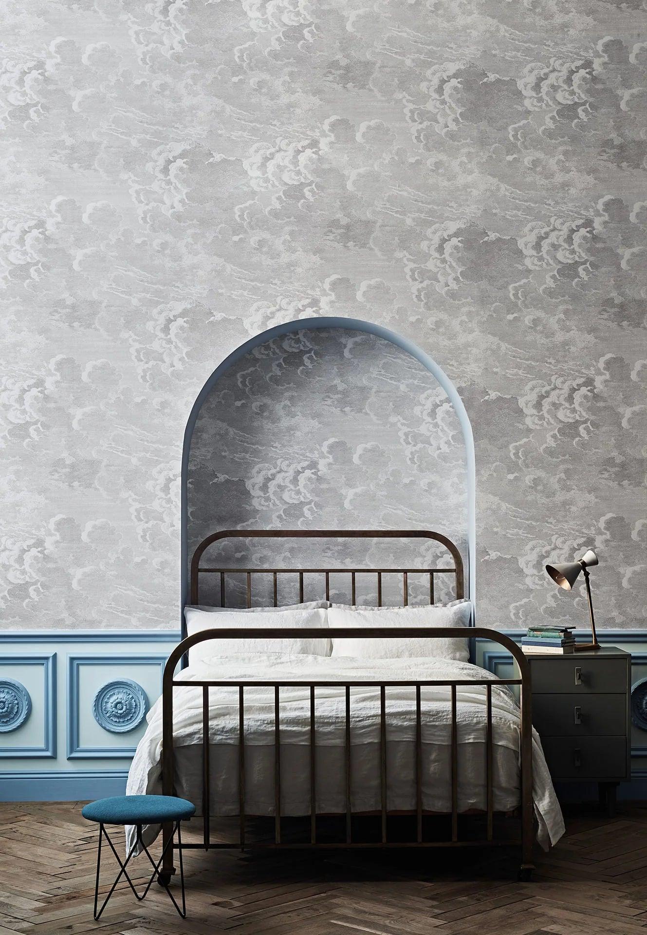 Wallpaper set with a landscape of sky and clouds FORNASETTI - Nuvolette black and white
