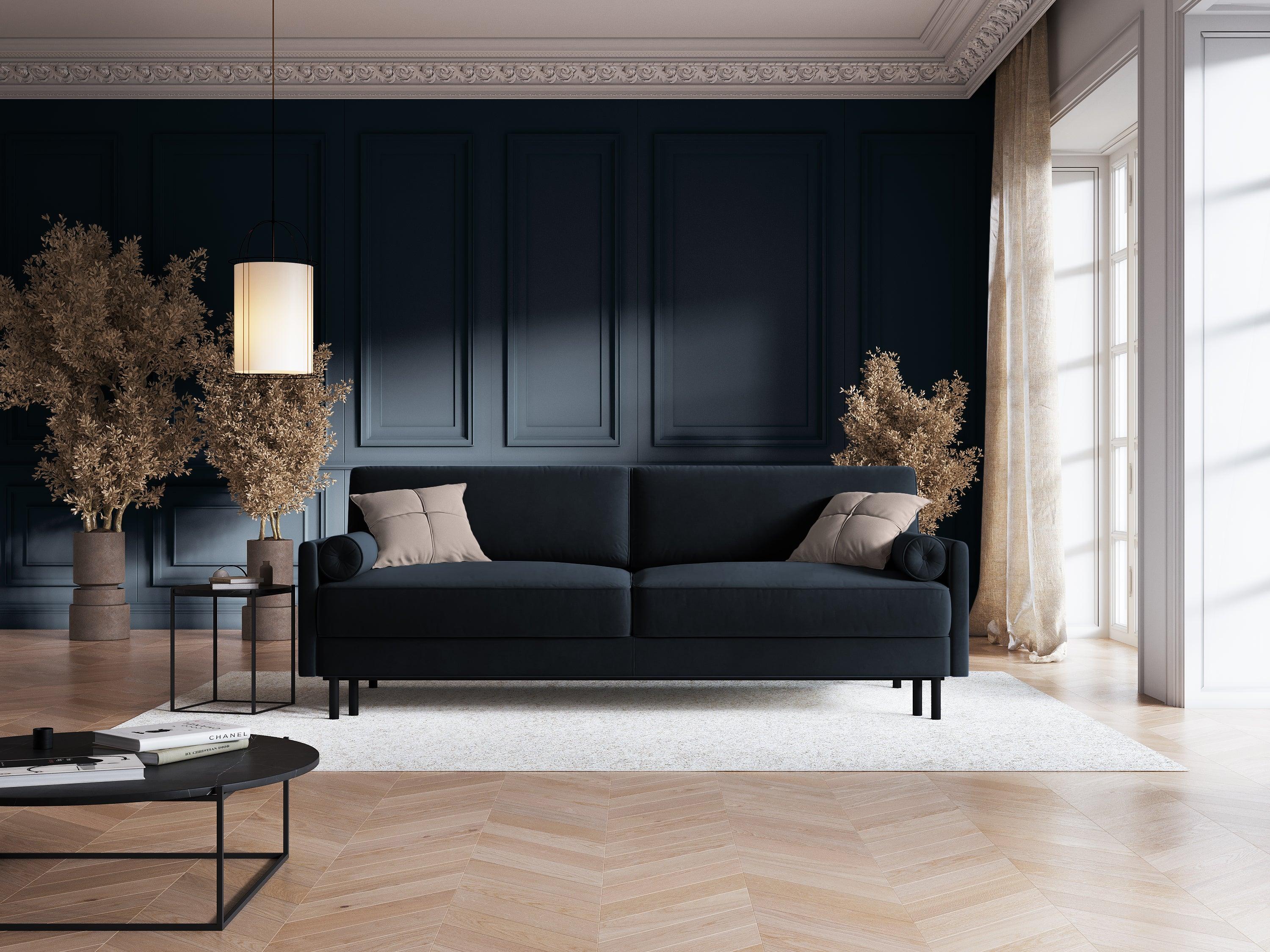 Sofa aksamitna z funkcją spania SCOTT ciemnoniebieski Micadoni Eye on Design