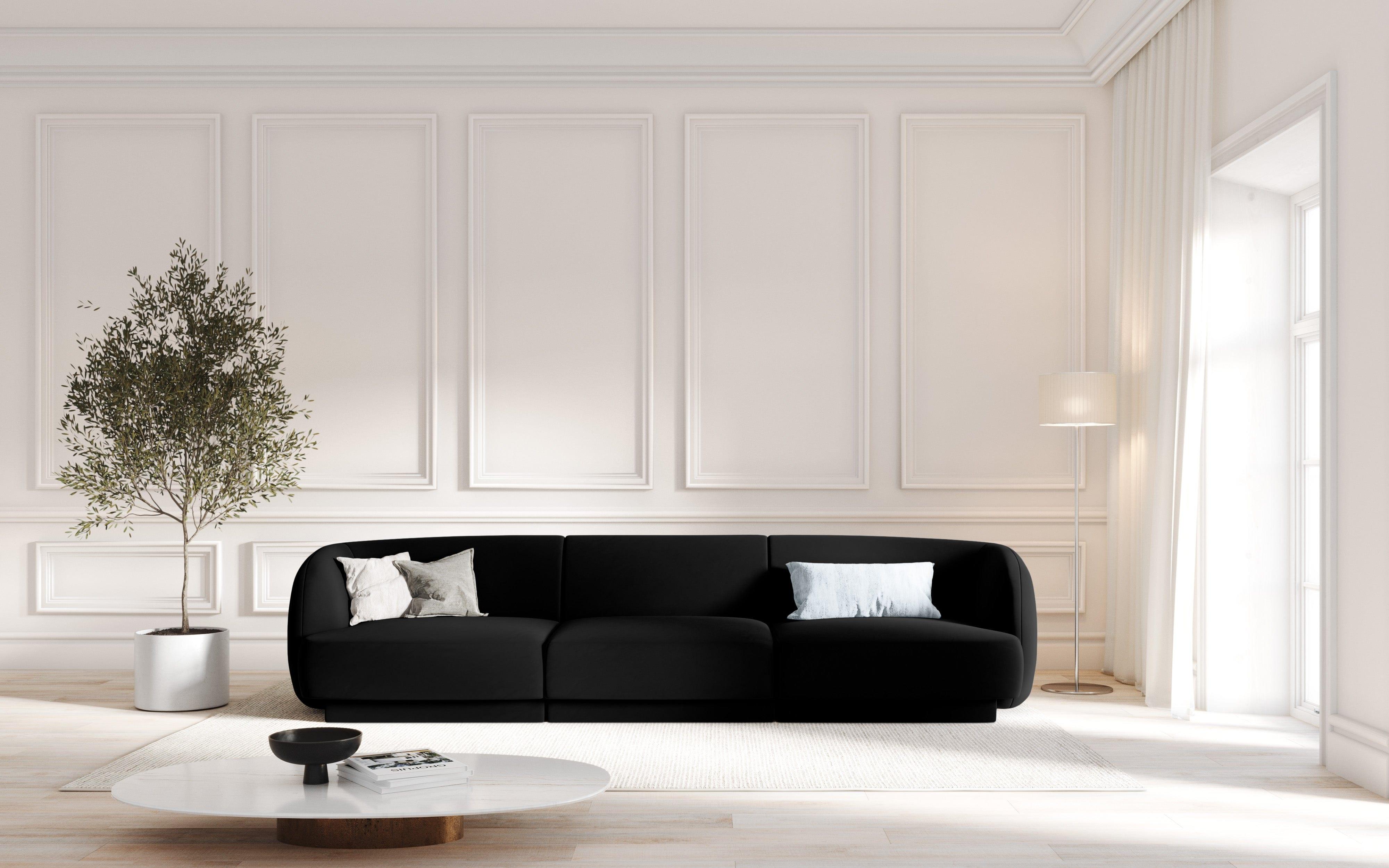 Sofa aksamitna 3-osobowa MILEY czarny – Micadoni