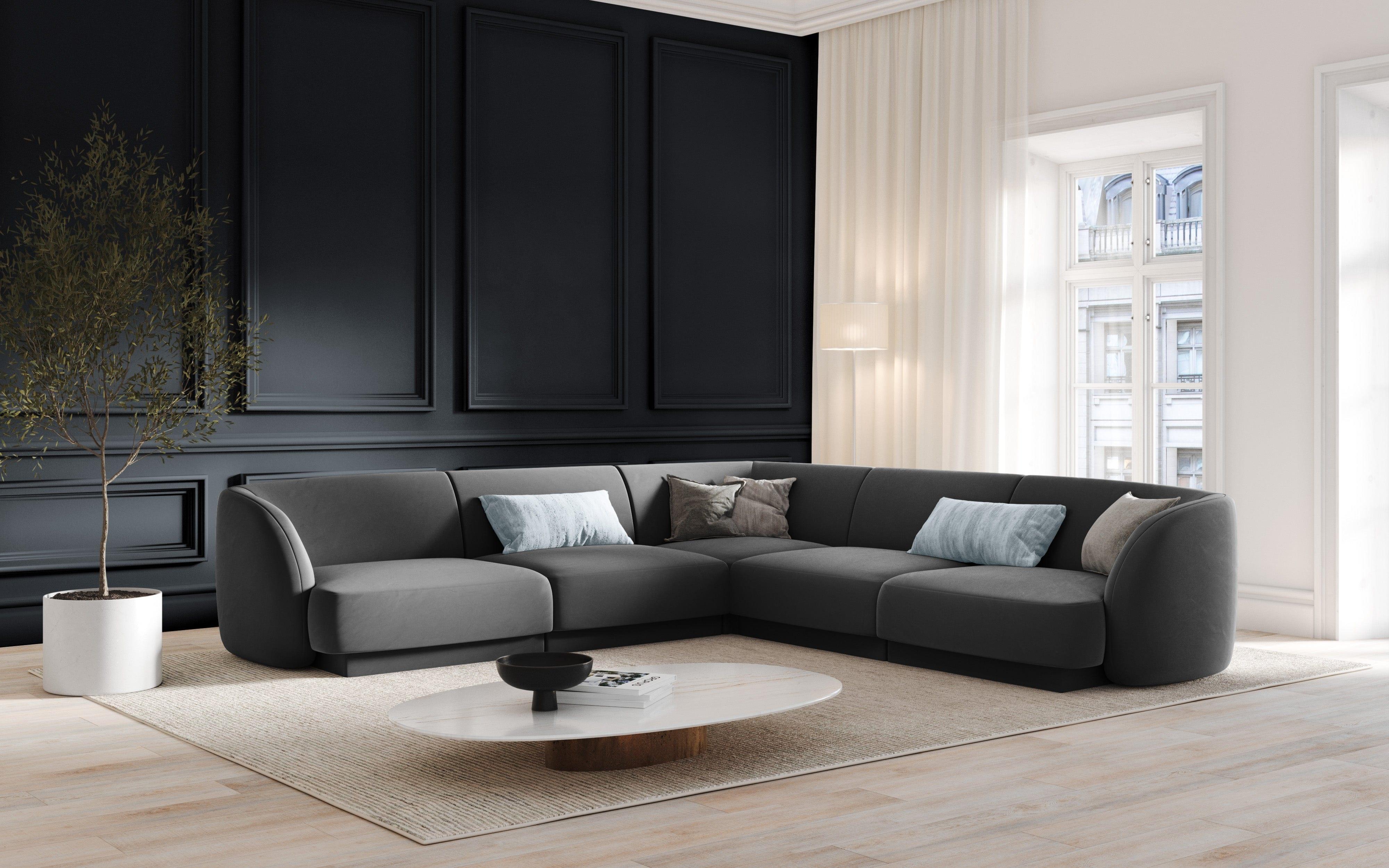 Narożnik aksamitny 5-osobowy MILEY ciemnoszary Micadoni Eye on Design