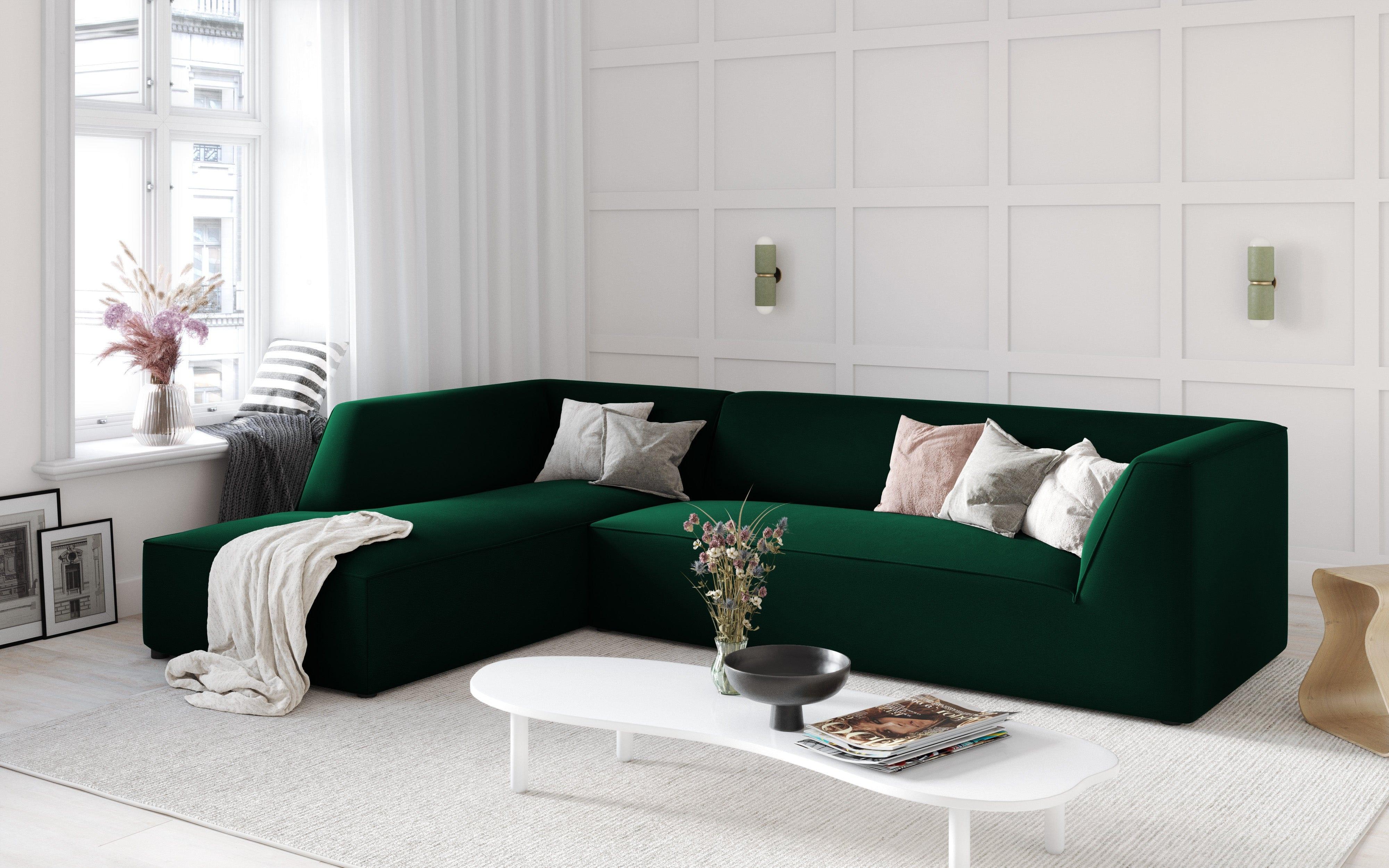 Narożnik aksamitny 4-osobowy lewostronny RUBY butelkowa zieleń Micadoni Eye on Design