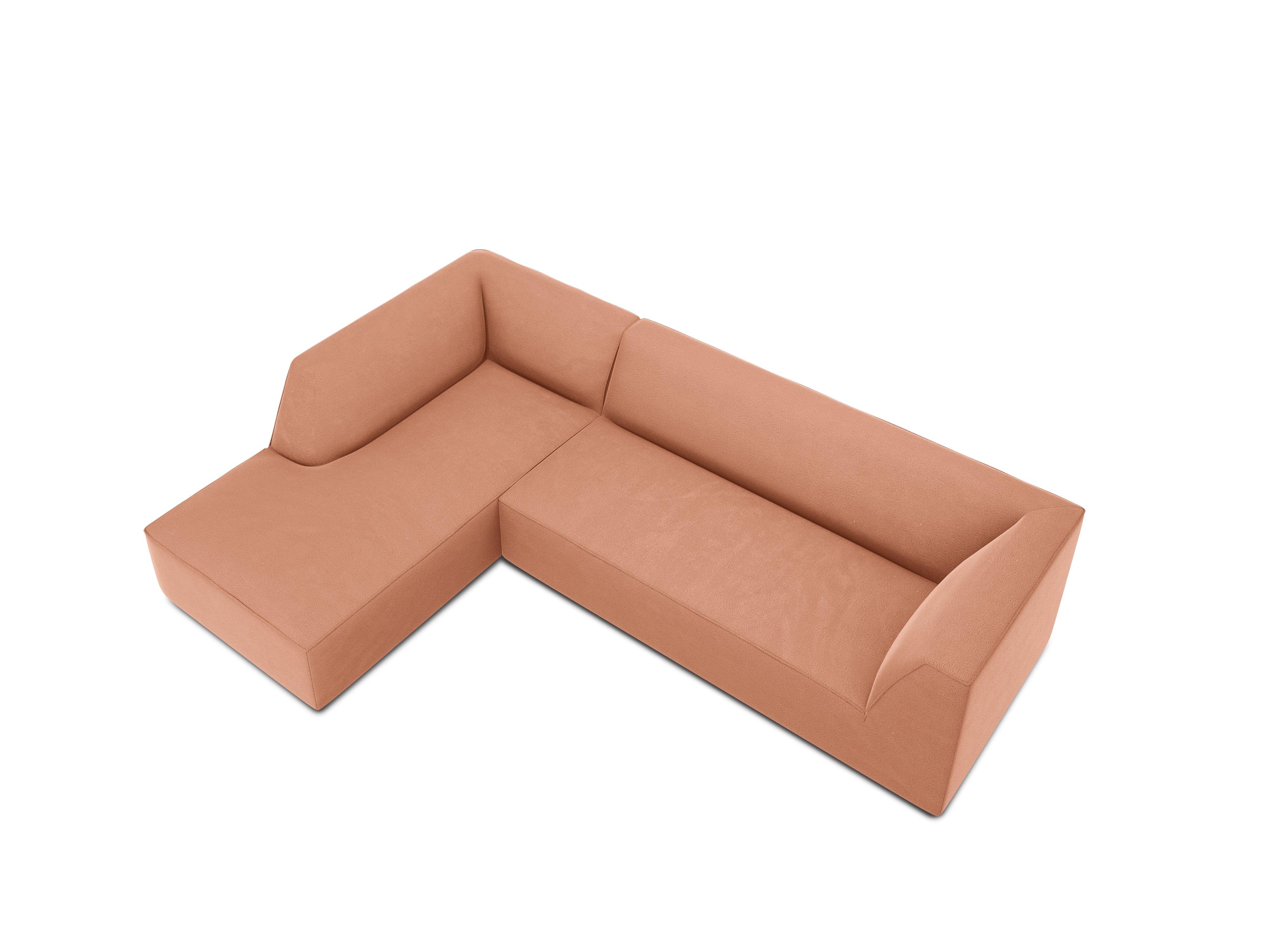 Narożnik aksamitny 4-osobowy lewostronny RUBY łososiowy Micadoni Eye on Design
